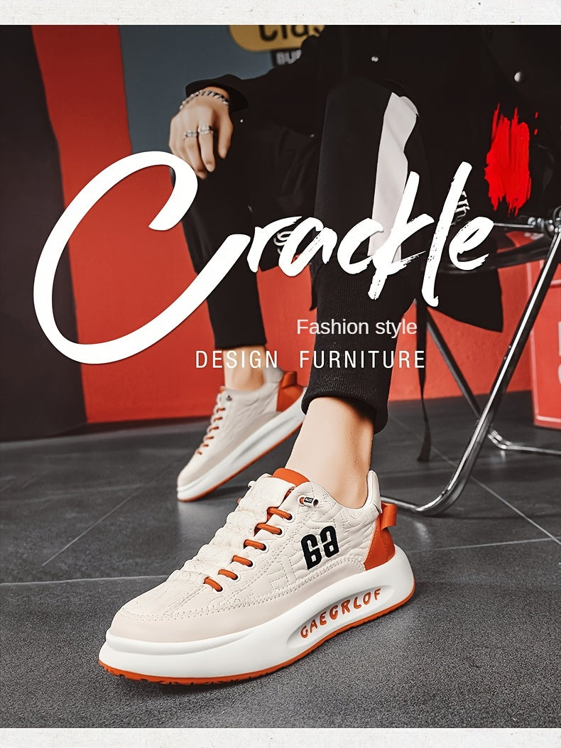Men'S Large Size Versatile Chinese Style Sneakers - Casual Sports Thick Sole Dad Shoes, Low Top, Elastic Band Closure, Faux Upper, Fabric Lining, Rubber Sole, EVA Insole, Fashion Sneakers
