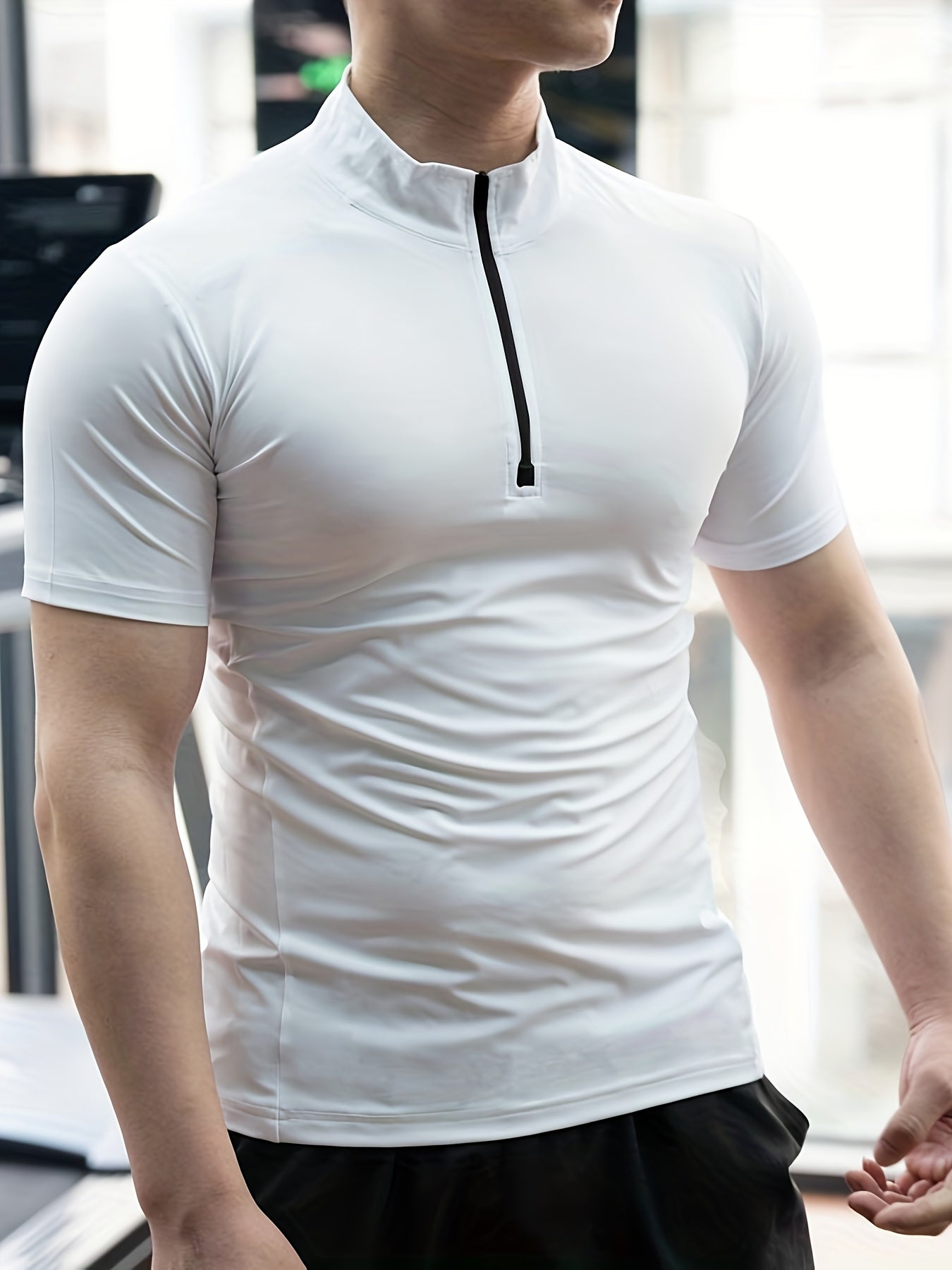 Men's Summer Quick-Dry High Neck T-Shirt - Moisture-Wicking Stretch Fabric, Slim Fit Athletic Top for Gym, Running & Training - Solid Color Breathable Workout Shirt, Gym Clothes