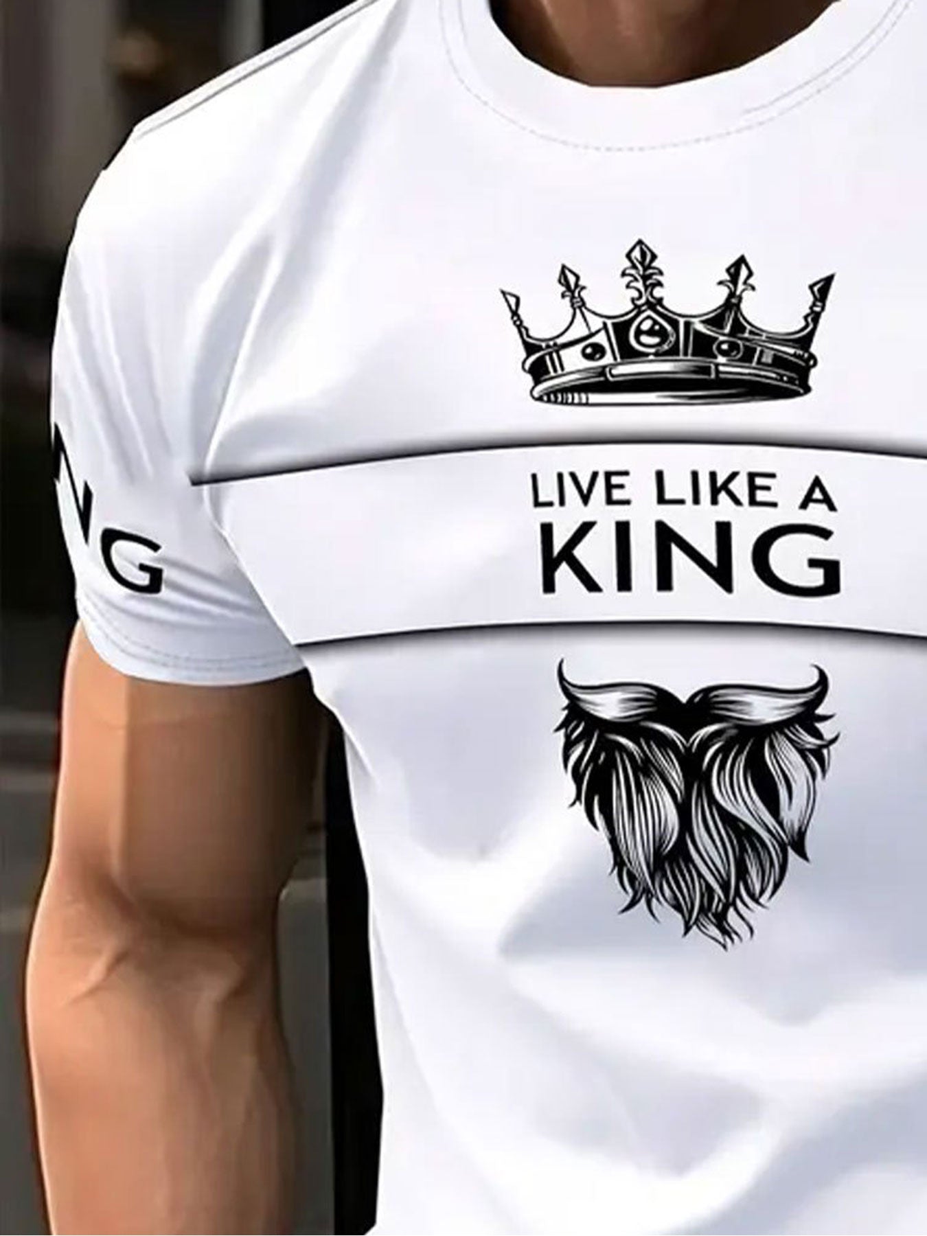 Men'S Casual Short Sleeve T-Shirt - Breathable Summer Tee with Crown & Wings Graphic, Regular Fit Round Neck, Lightweight Comfort for Casual Attire, Comfortable Clothing | Stylish Casualwear | Breathable Fabric