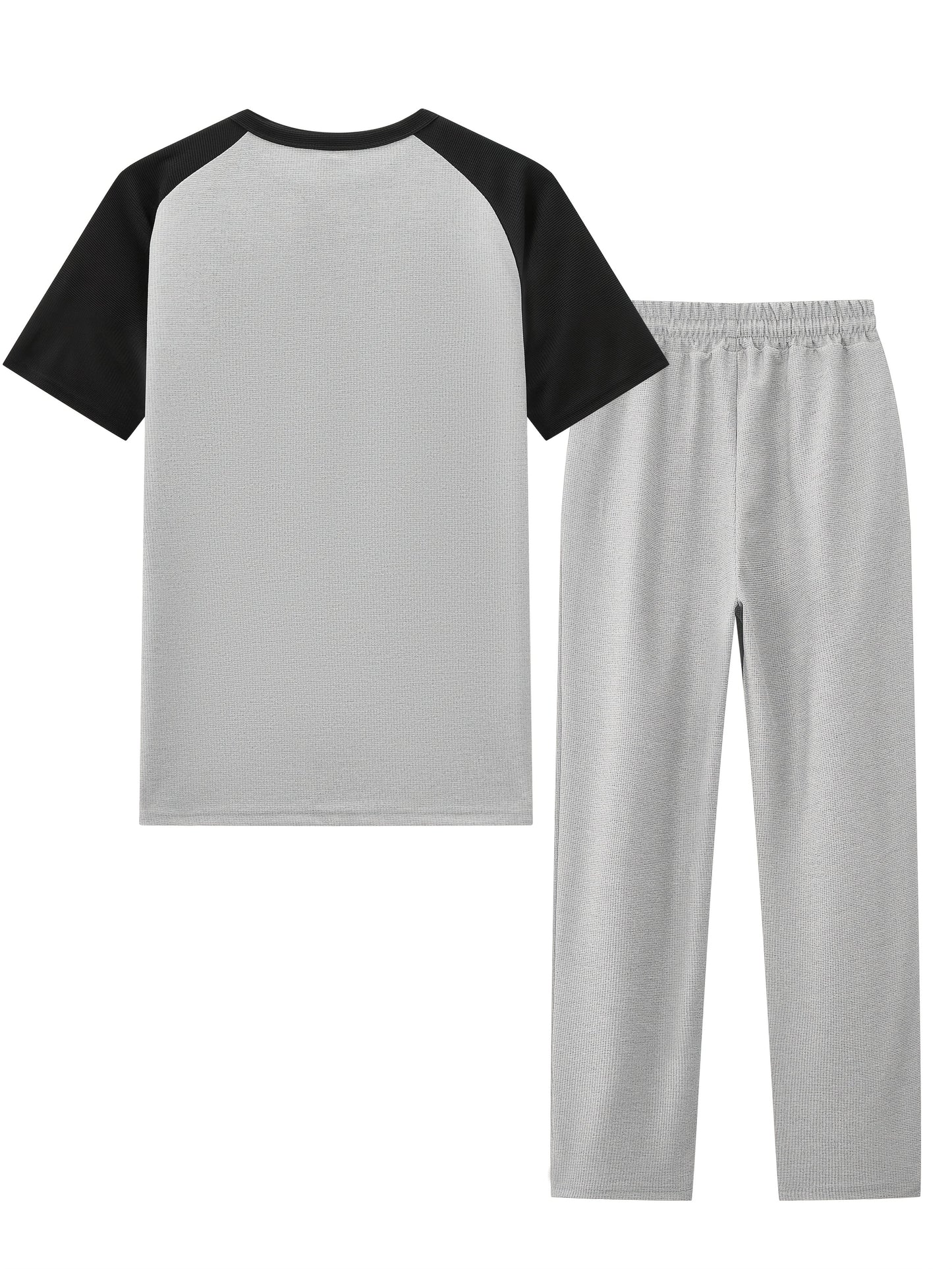 Men's Casual Mixed Color Spliced Set: Shirt and Drawstring Pants, Clean and Comfortable