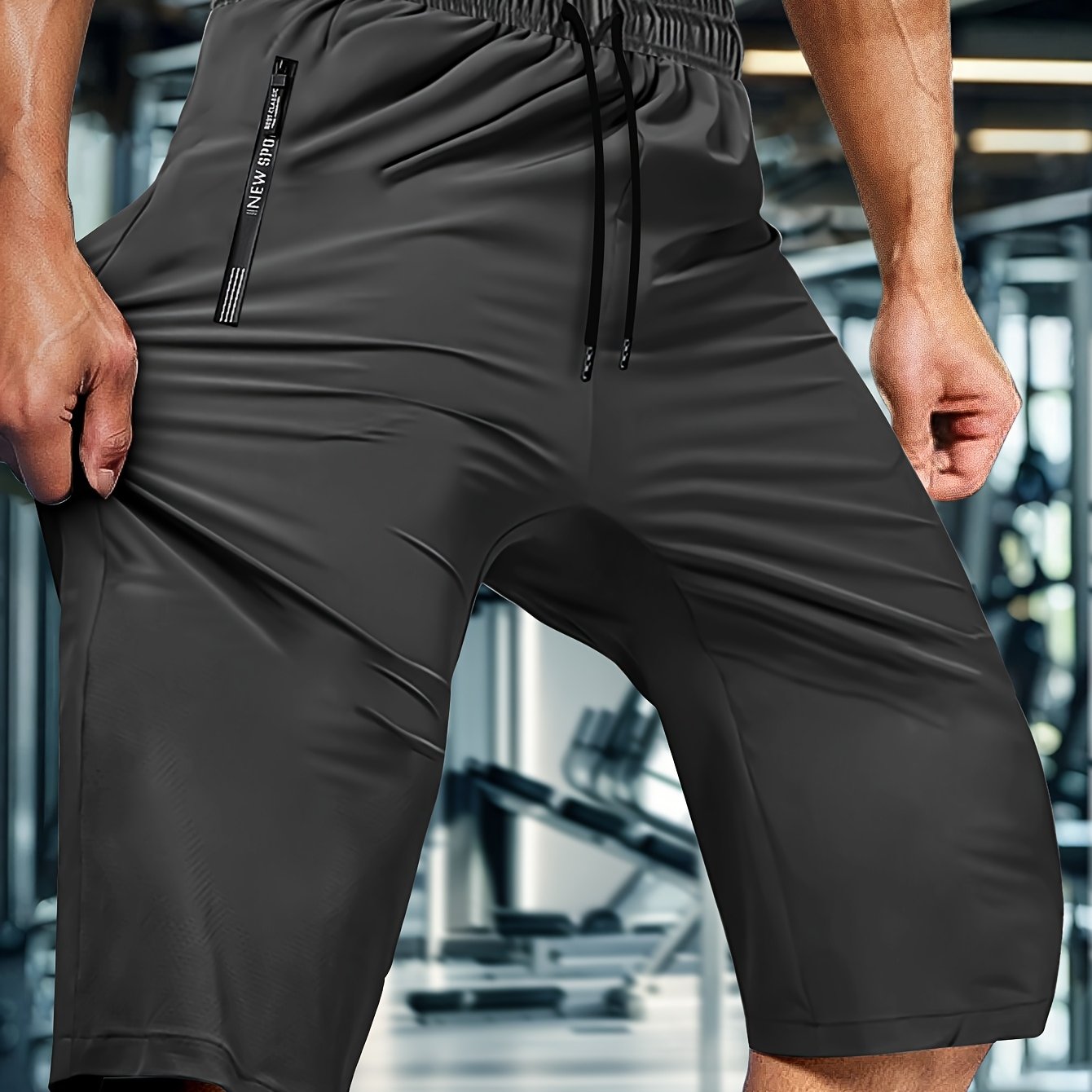 Men'S Summer Capri Pants Made from Highly Elastic Fabric, Featuring a Stylish Drawstring Elastic Waistband And Zip Pockets, Suitable for Casual Sports, Outdoor Activities, And Everyday Wear.