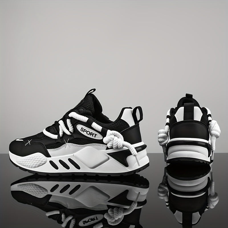 Double Lace Trendy Platform Sneakers, Soft Sole Comfy Jogging Shoes For All Seasons
