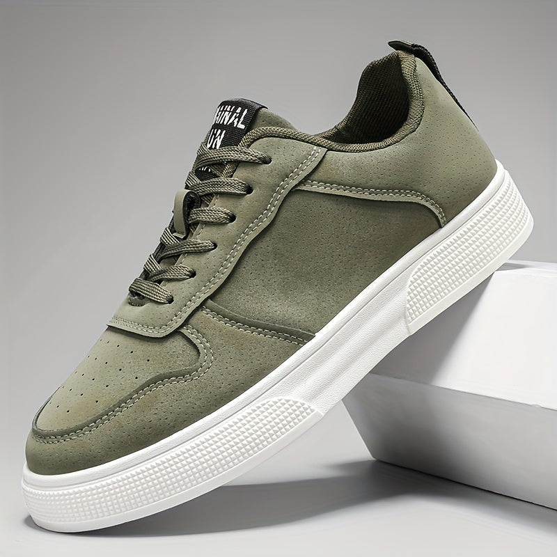 1 Pair MAINALUN Men'S Skateboarding Sneakers - Low-Top Lace-Up Casual Shoes with Thick PVC Sole, Breathable Fabric Lining & Durable Synthetic Upper for Daily Wear, Outdoor, Travel, Parties - Green/Black/Khaki, Skateboarding S