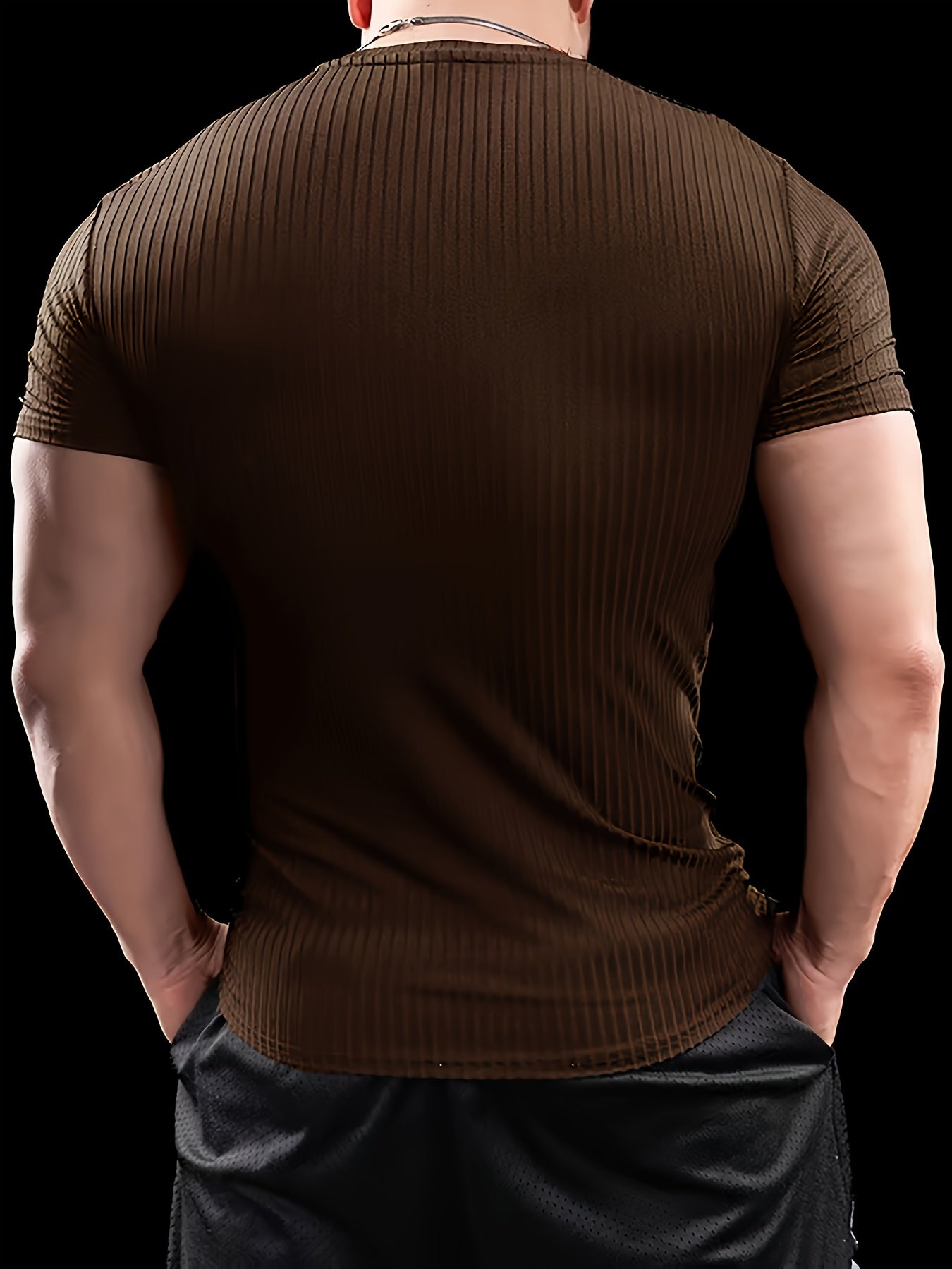 Men's Slim Fit Ribbed Short Sleeve T-Shirt - Stretchy Athletic & Casual Wear, Green, Round Neck, Machine Washable, Muscle-Enhancing Design, Gym Shirts