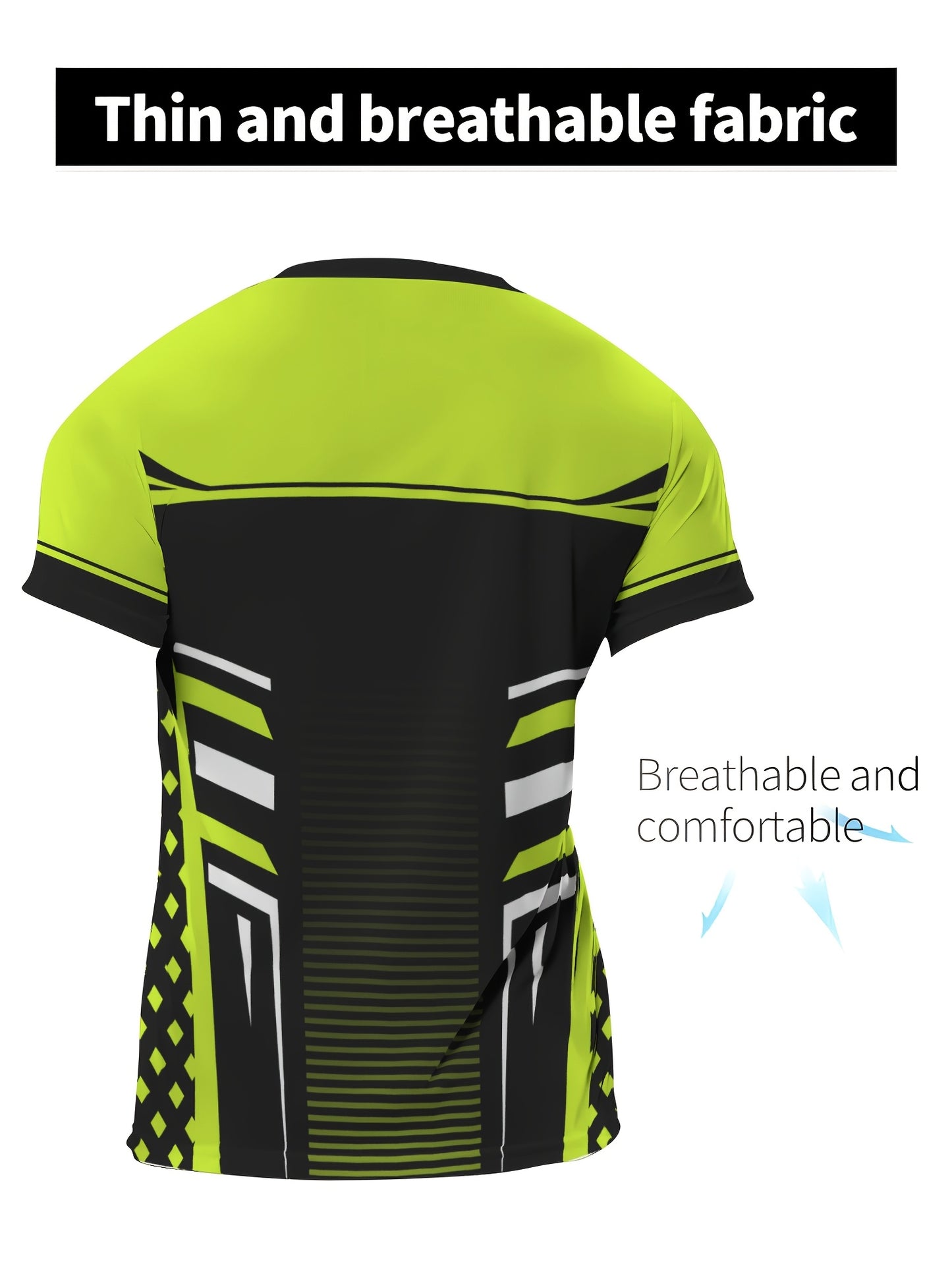 Geometric print high stretch skinny fit short sleeve crew neck T-shirt, quick-drying sports top for summer fitness, training and gym wear