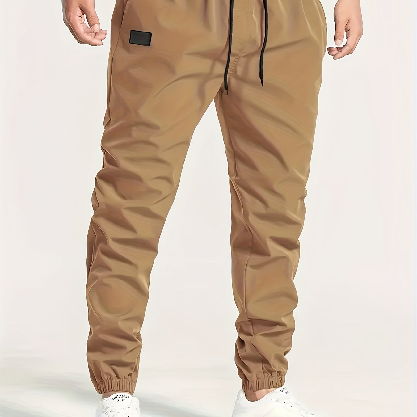 Men's Solid Color Drawstring Cargo Pants - Casual, Loose Fit with Multiple Pockets, Machine Washable