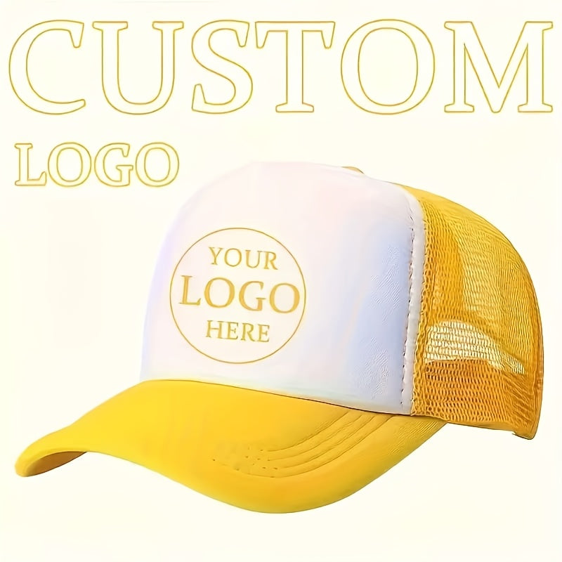 Custom Logo Trucker Hat - Adjustable Breathable Mesh Baseball Cap for Men, Outdoor Casual Wear, Durable Polyester with Personalized Design, Outdoor Headwear