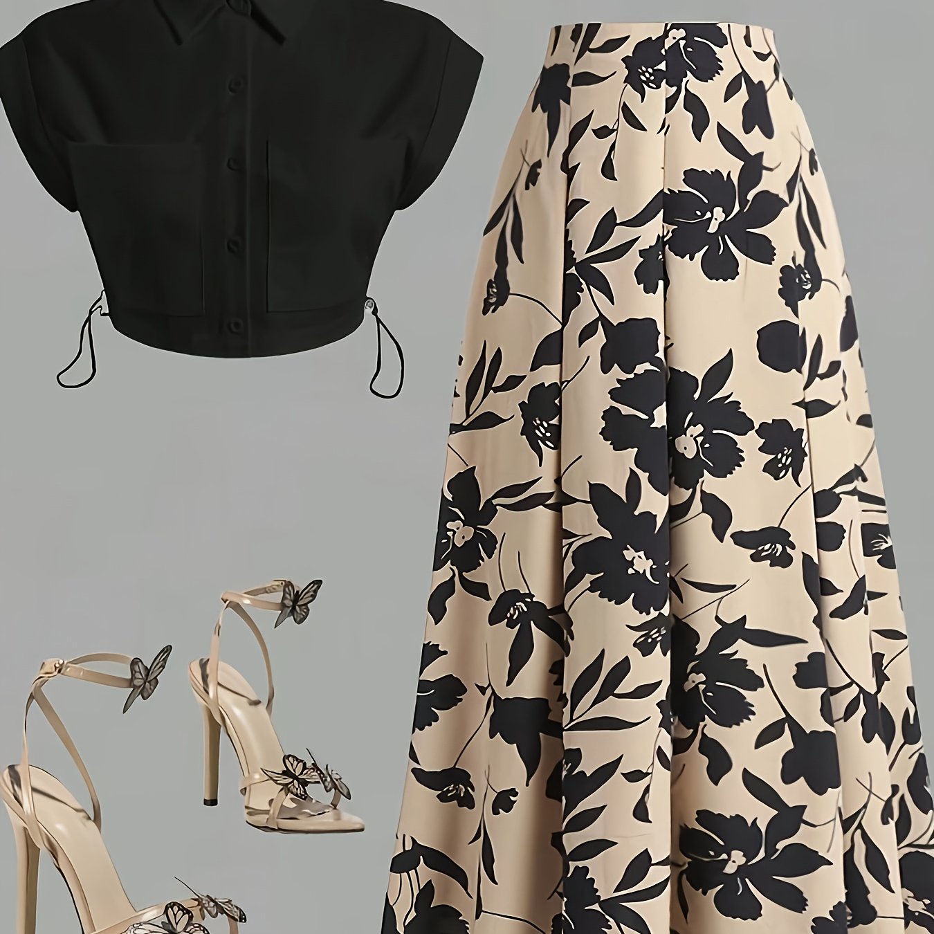Women's Elegant Shirt and Midi Skirt Set