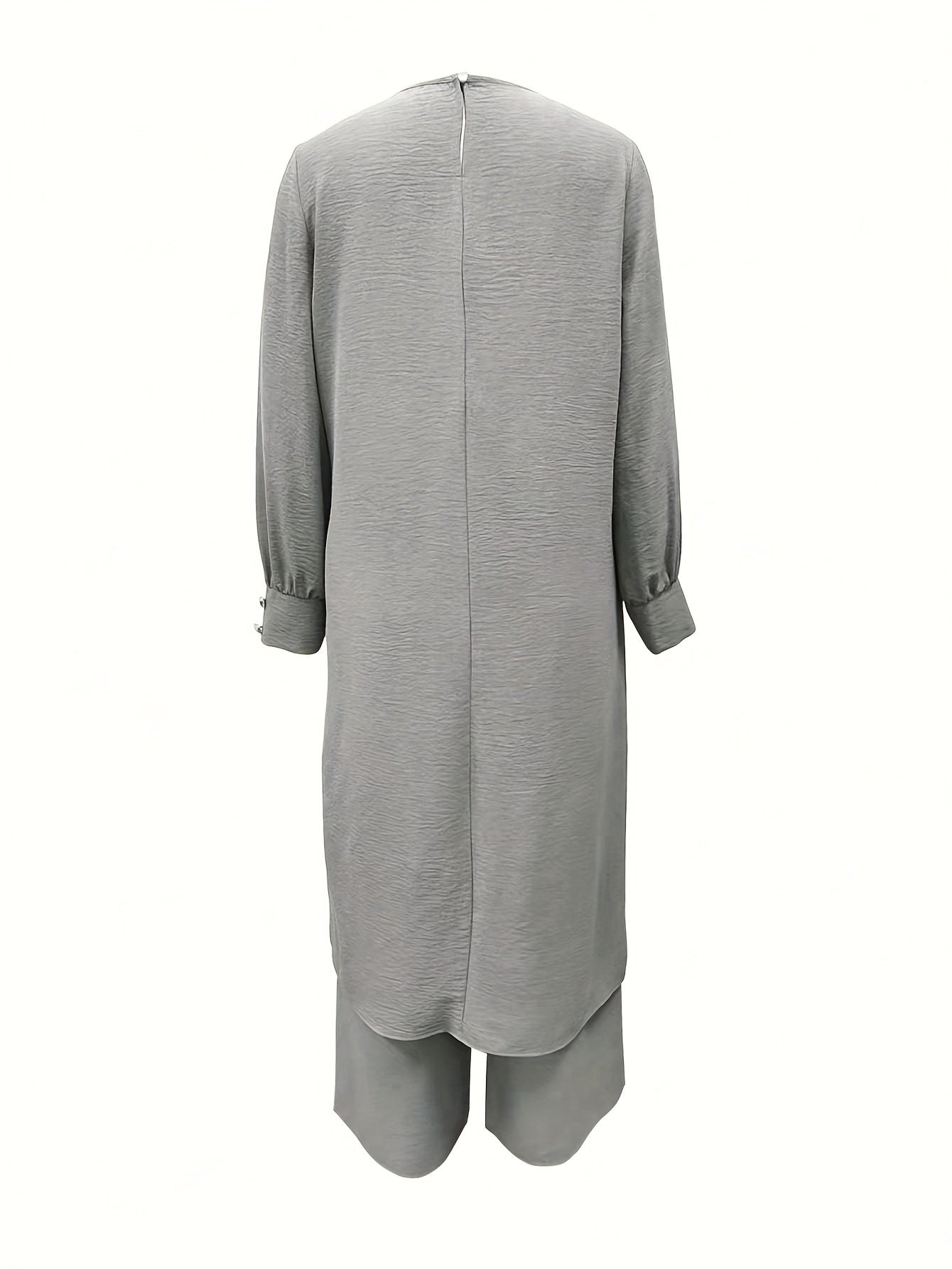 Ramadan, Women's Front-Button Long Sleeve Slit Dress & Pants Casual Arabic Style 2pcs Set, Only Clothes, Without Headscarf