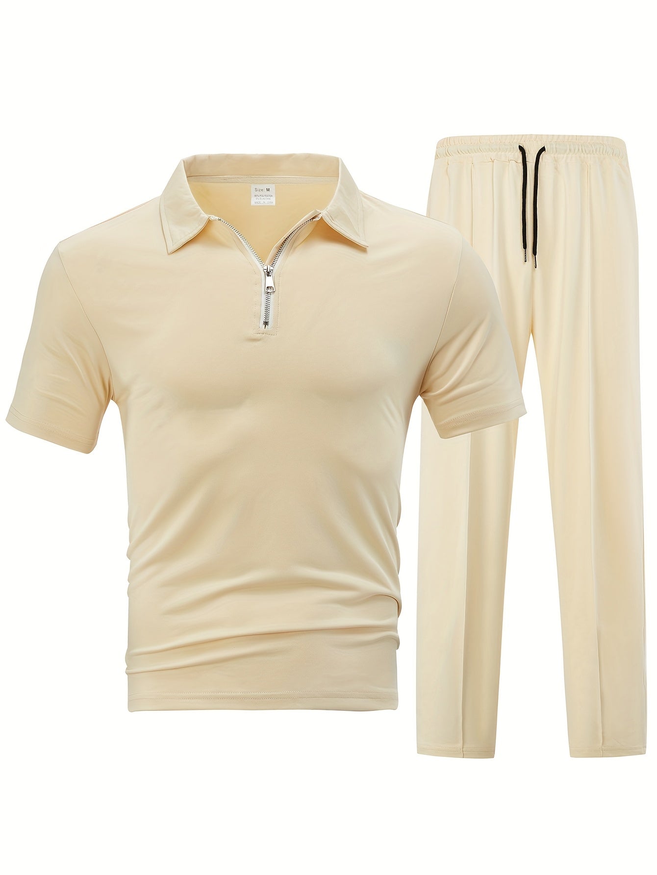 New Spring Fashion Casual Polo Shirt Zipper Men'S Casual Sports Long Pants Short Sleeve Two-Piece Set