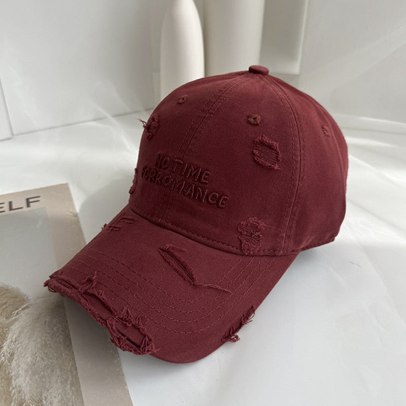 2025 Spring-Summer New Embroidered Letter Distressed Baseball Cap Unisex Versatile Sun Hat for Men and Women