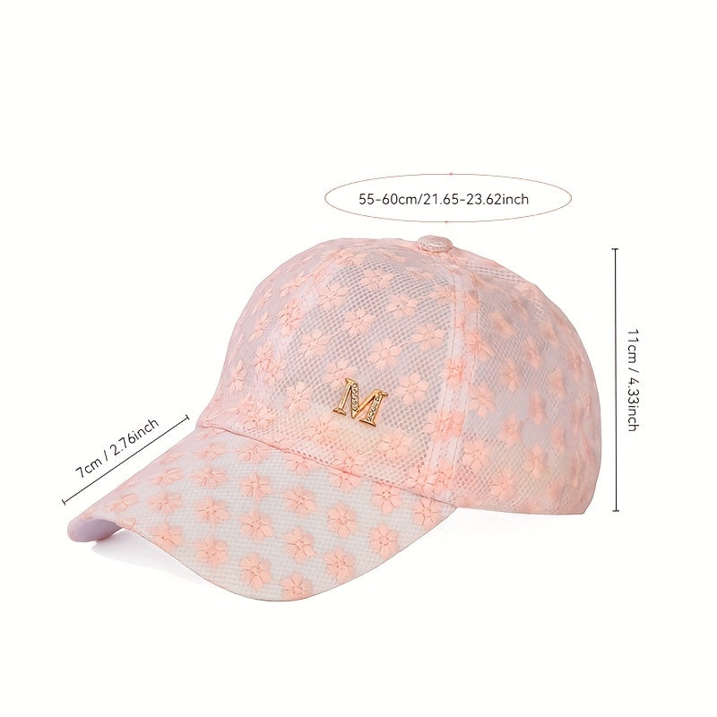 Adjustable Outdoor Casual Hat Breathable Hollow-Out Duckbill Cap Korean Style Summer Lace Flower Baseball Cap Fashion Versatile Sporty Hat Suitable for men and women.