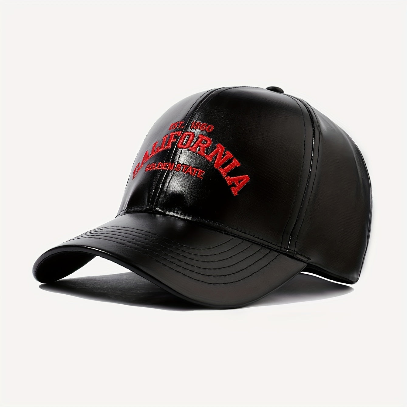 California Golden State PU Leather Baseball Cap - Unisex, Adjustable, Button Closure, Sun Protection, Holiday-Themed, Handcrafted with Embroidery and Woven Design