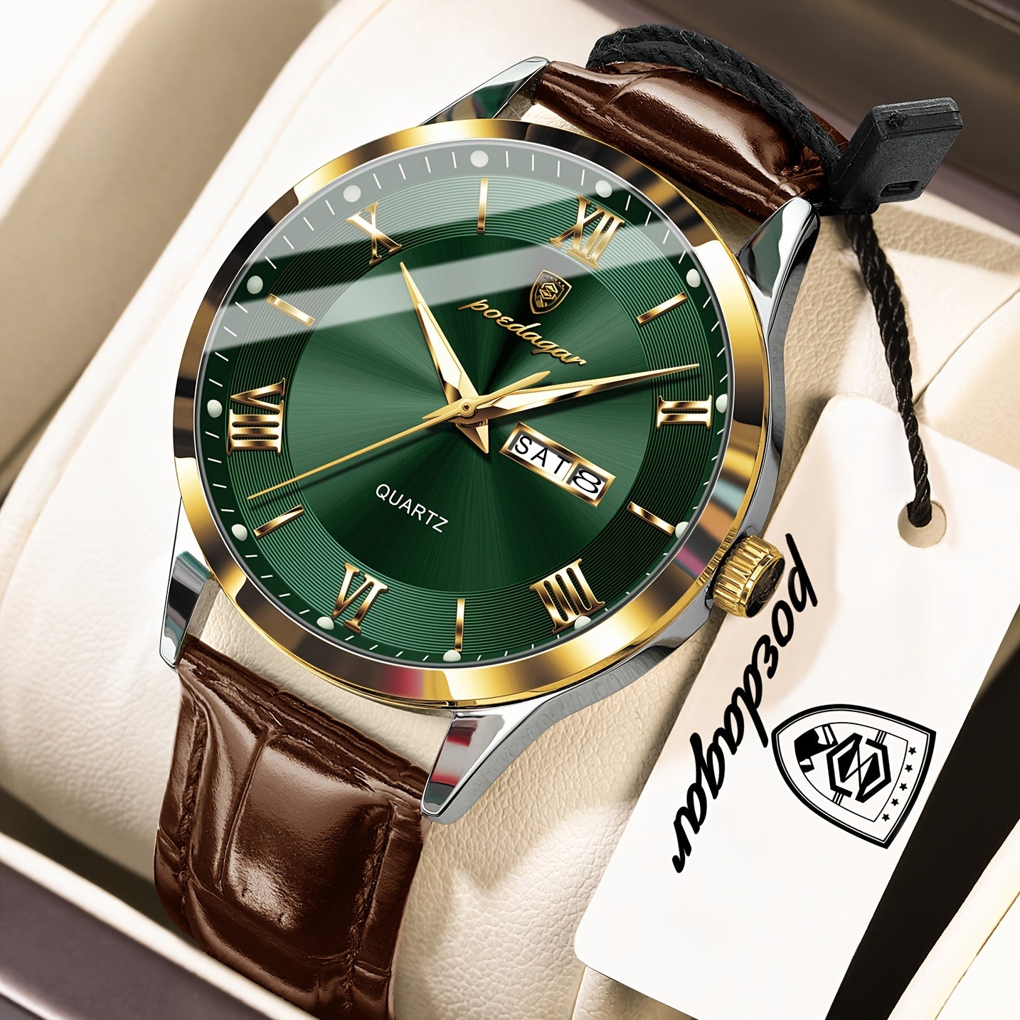 Luxury Leather Strap Men's Watch Waterproof Luminous Calendar Week Wristwatch Simple Business Fashion Sports Men's Watch