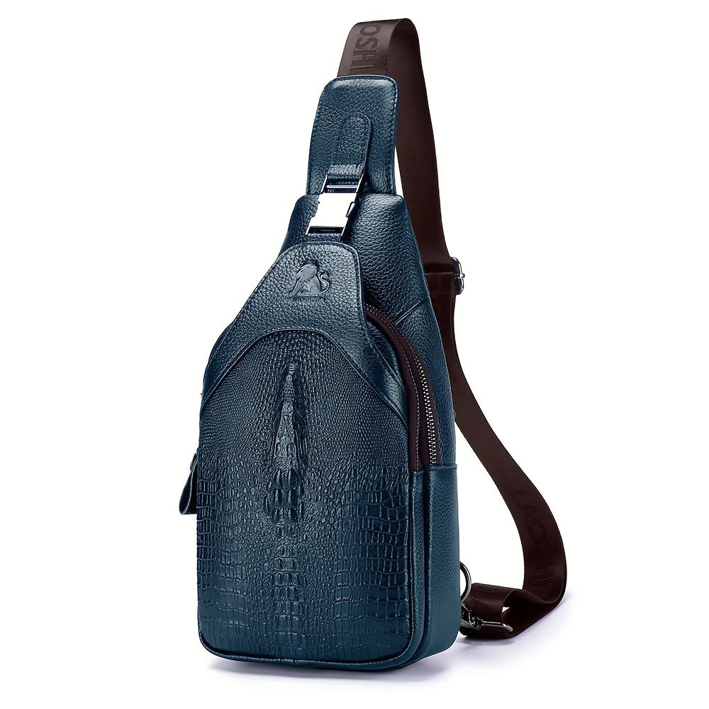 Men's Genuine Leather Crossbody Chest Bag, Top Layer Cowhide Genuine Leather Sling Bag, Large Capacity Double-Layer Chest Bag Shoulder Bag, Perfect for Valentine's Day, Teacher's Day, Back-to-School, Graduation, and Christmas