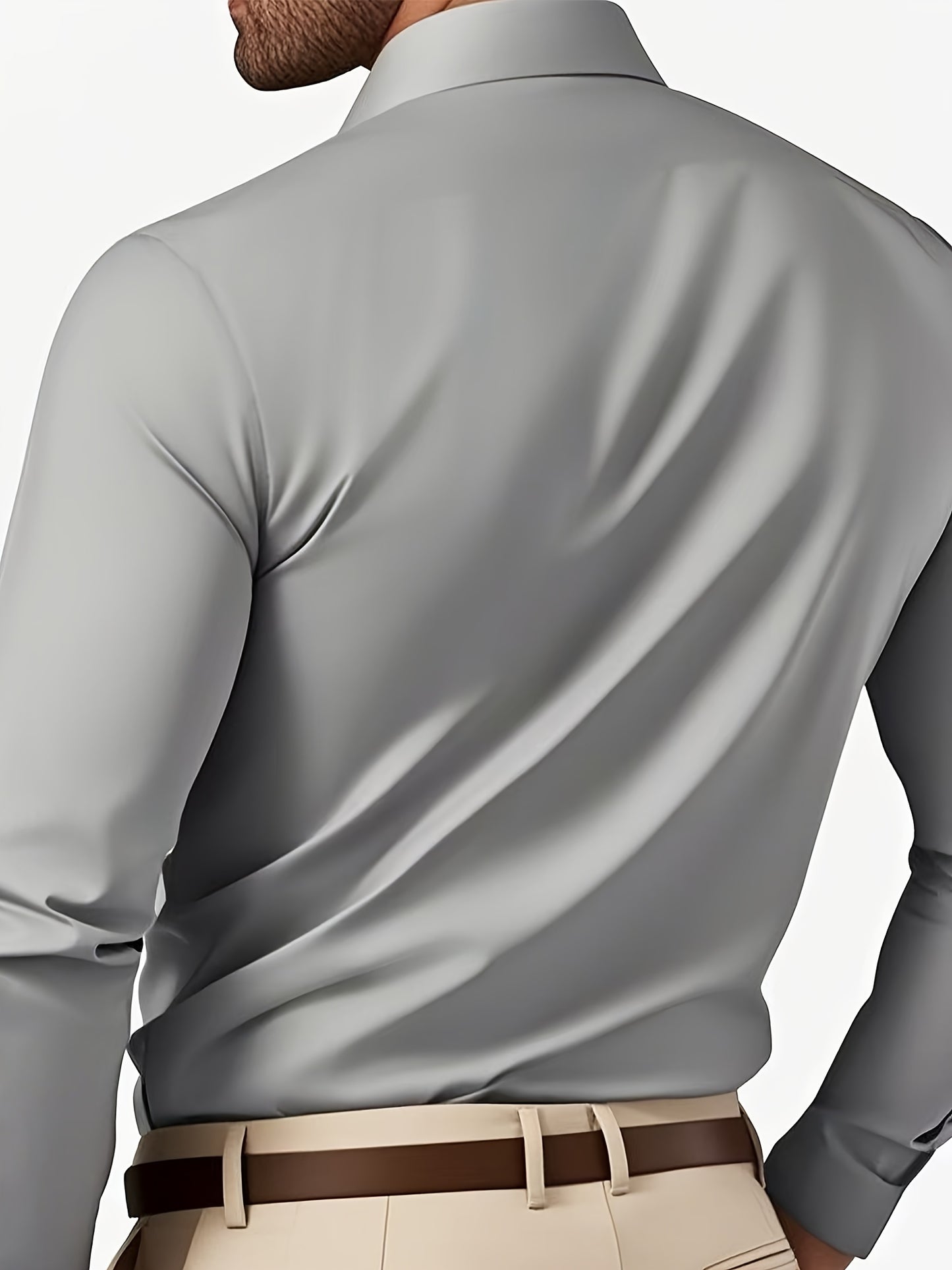 Men's Classic Solid Color Long Sleeve Dress Shirt - Regular Fit Point Collar, Non-Stretch Fabric for Office, Business & Casual Wear, All-Season Versatile Wardrobe Staple, Everyday Comfort, Sleek Appearance, Easycare Material