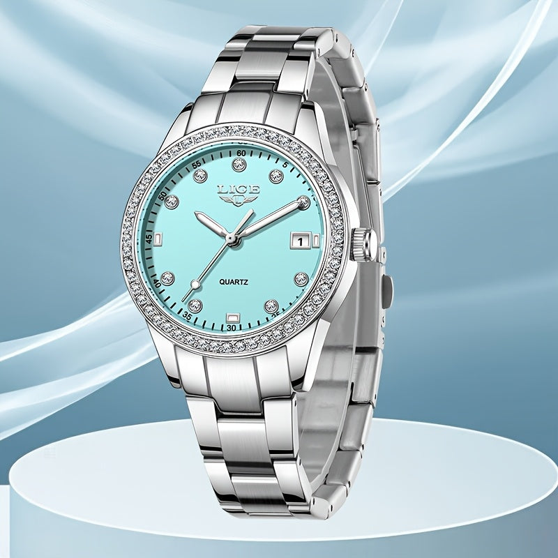 Elegant Pink Women'S Watch - LIGE Quartz Chronograph with Stainless Steel Band, Rhinestone Accents, Date Display & Heart Rate Monitor - Ideal Mother'S Day Gift, Gift for Women | Elegant Timepiece | Quartz Movement, LIGE