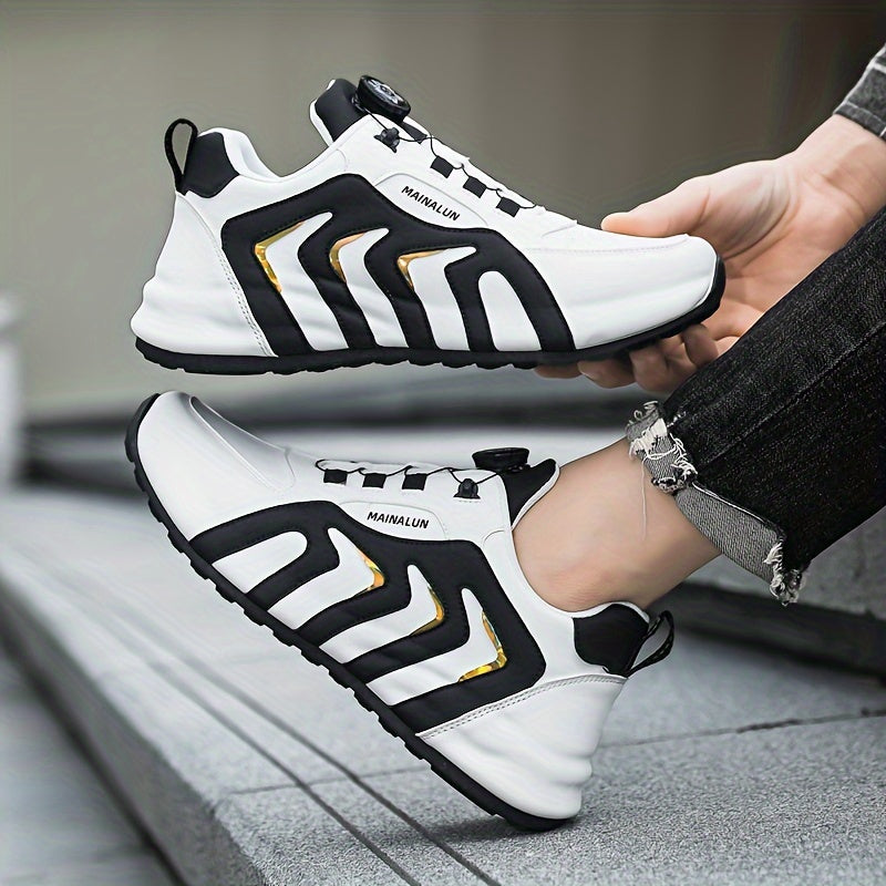 Men's Striped Casual Shoes Rotary Buckle Comfy Durable Outdoor Jogging Hiking Fishing, All Seasons