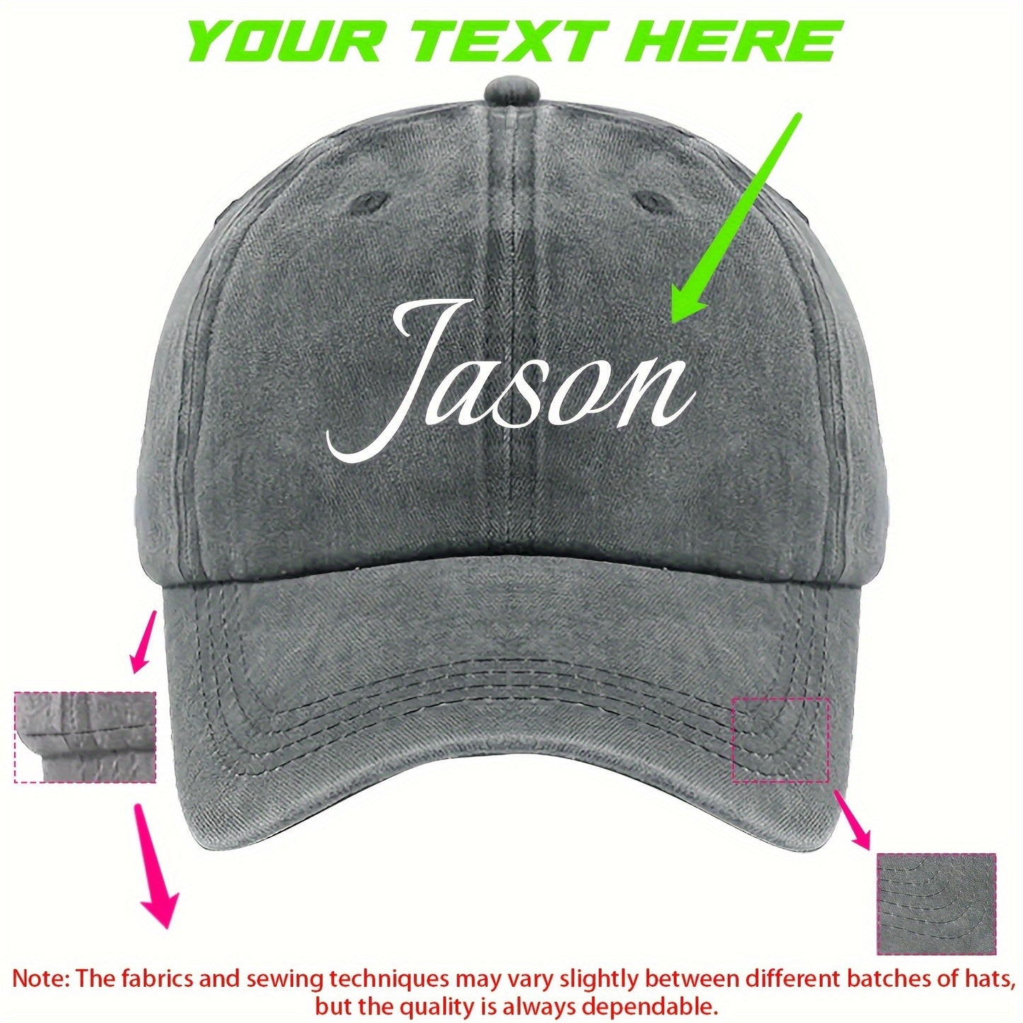 Customizable Vintage Washed Baseball Cap with Personalized Text, Adjustable Fit, Lightweight Polyester - Ideal for Events, Class Gatherings & Parties, Baseball Cap