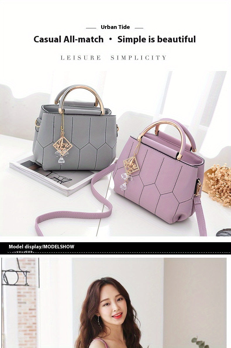 2025 New Women's Geometric Hexagon Pattern Crossbody Bag with Adjustable Strap & Golden-Tone Hardware - Zipper Closure, Polyester Lining, Multiple Colors (Khaki/Dark Gray/White/Pink/Red/Black) - Versatile for Casual & Formal
