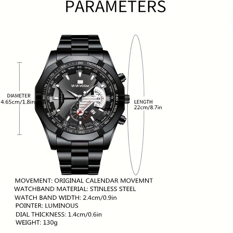 Men's Casual Sports Calendar Quartz Watch, Business Fashion Wristwatch