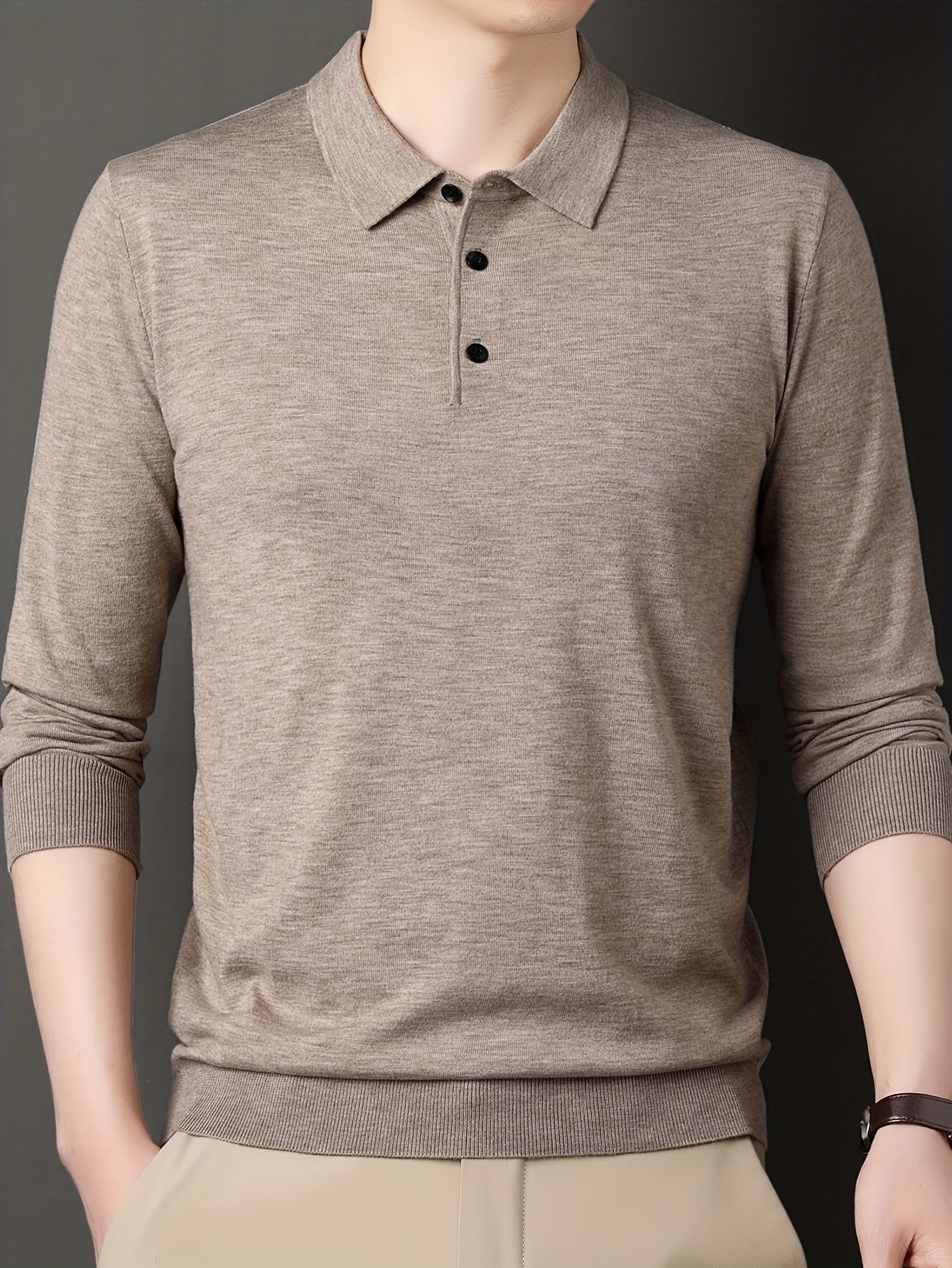Men's 6% Wool Blend Thermal Long Sleeve Sweater Shirt - Anti-Pilling Casual Button-Up Collar Top for Layering, Soft Warm Pullover for Spring Fall Winter Outdoor & Casual Attire, Antipilling Fabric