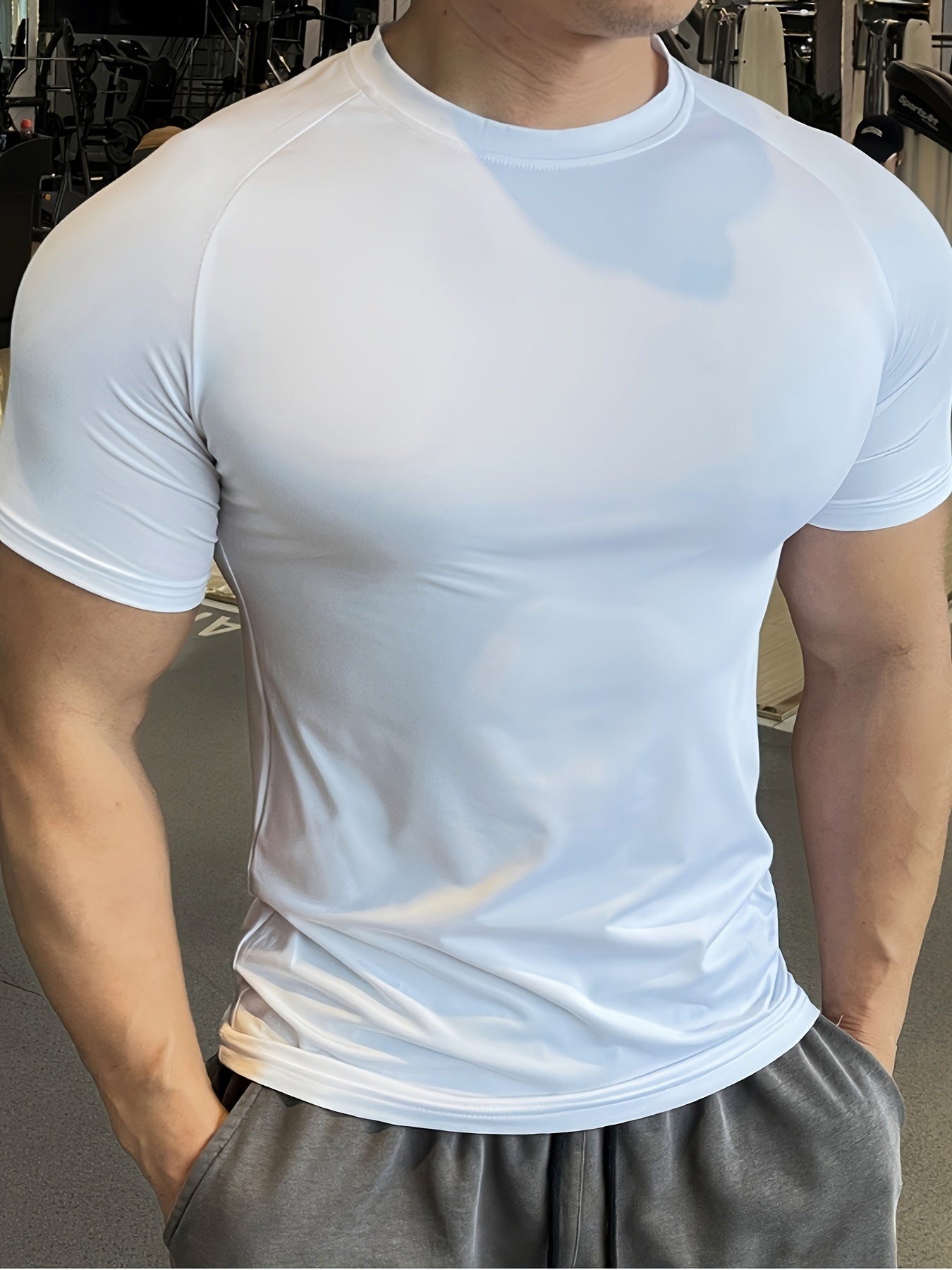 Men'S Slim-Fit Quick-Dry Athletic T-Shirt - Breathable, Stretchy, Solid Color Crew Neck Tee for Gym, Casual Summer Wear, Gym Apparel | Trendy Men'S Tee | Quickdry Materia