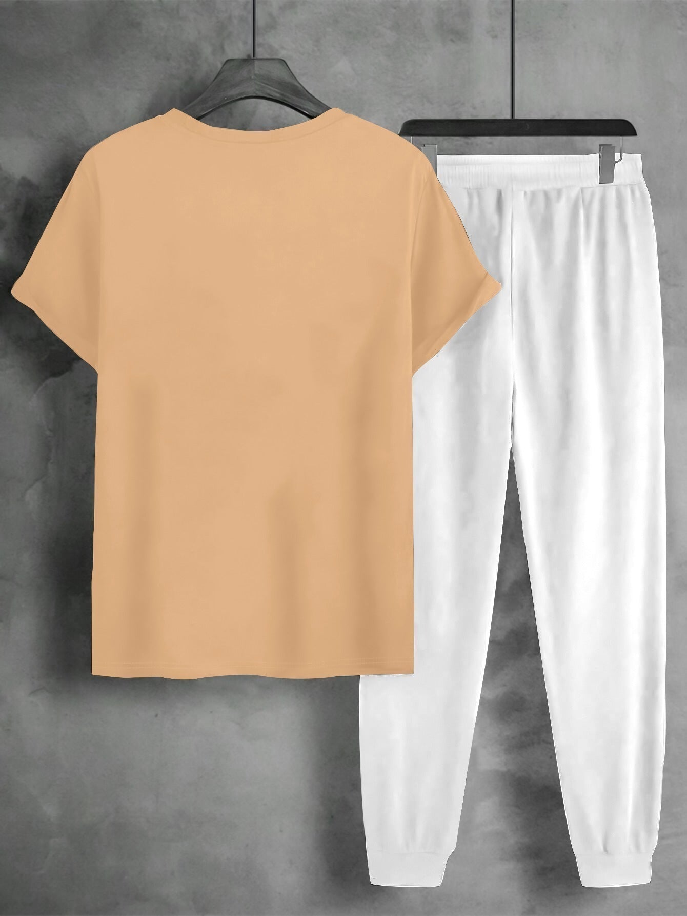 1set Men'S Casual Sportswear Set, Geometric Pattern Short Sleeve T-Shirt and Drawstring Joggers, Knitted Polyester and Elastane Blend, Round Neck, Regular Fit, Four Seasons Outfit