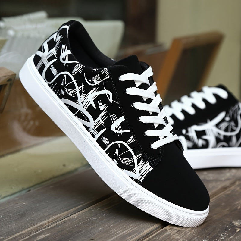 Men's Trendy Street Style Low Top Skateboard Shoes, Comfy Non Slip Lace Up Casual Sneakers For Men's Outdoor Activities