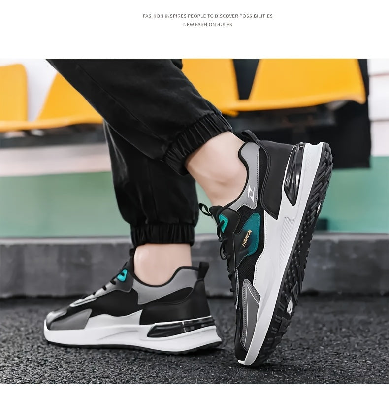 Men'S Breathable Running Sneakers with Gradient Design - Low-Top Lace-Up Casual Shoes, Durable PVC Sole, EVA Insole, Fashionable Black & White Patterns, Ideal for All Seasons Outdoor Activities