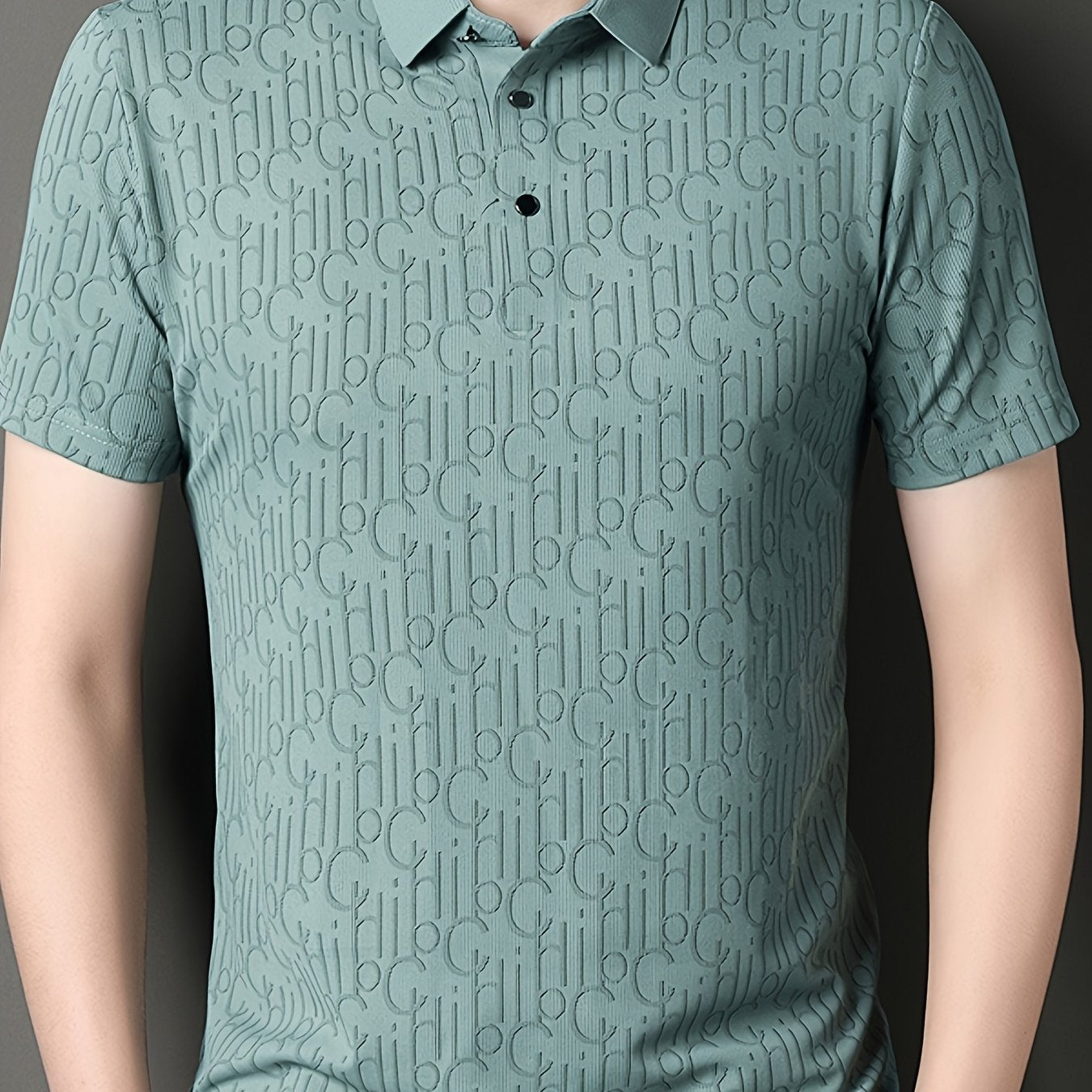 Men'S Casual Summer Short Sleeve T-Shirt with "Gil" Letter Print, Light Gray, Button-Up Collar, Medium Stretch Fabric, Regular Fit, Perfect for Weekend Outings, Relaxed Outing Shirt | Letter Print Tee | Medium Stretch Fabric