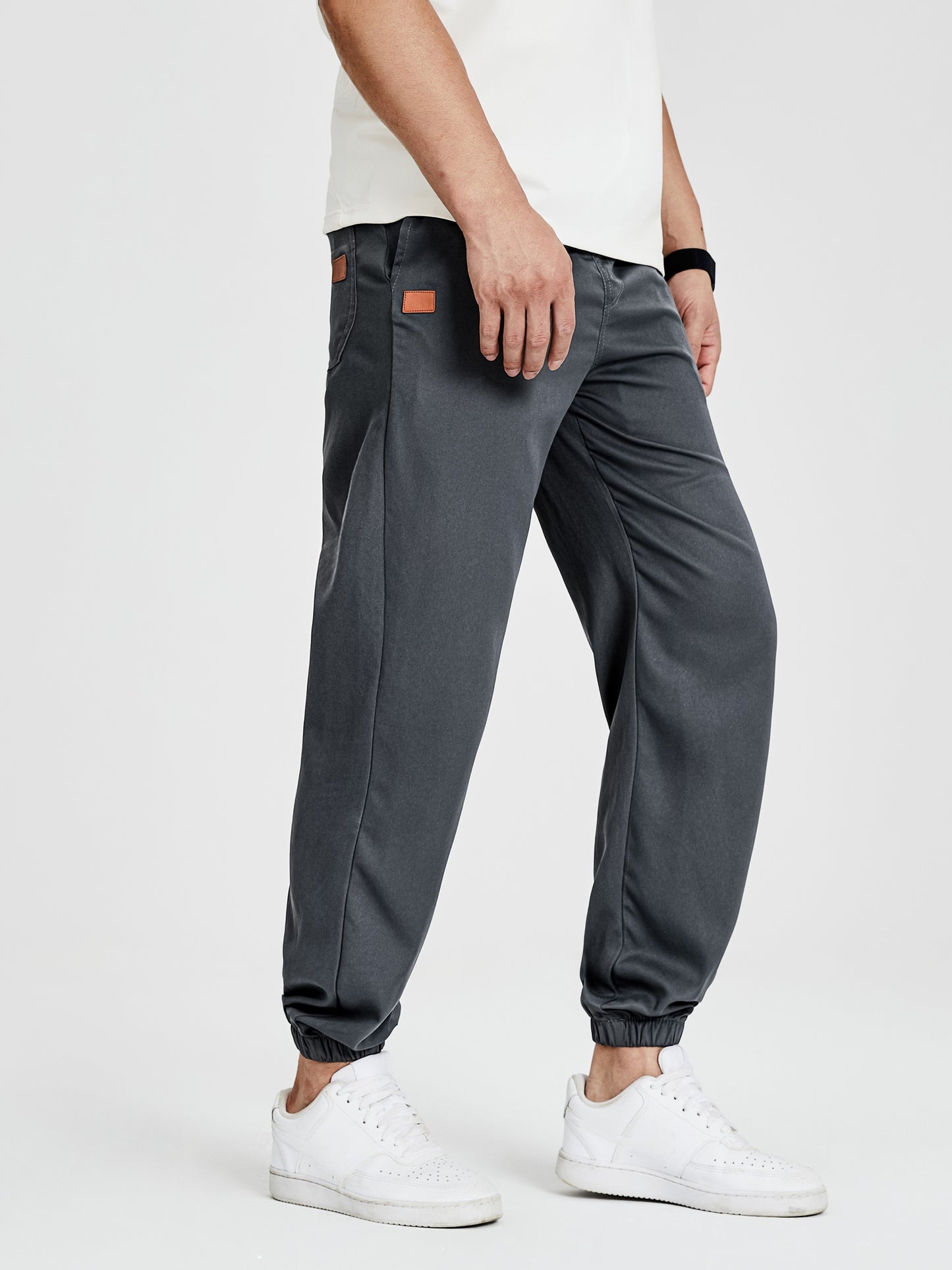 Men's Solid Color Drawstring Cargo Pants - Casual, Loose Fit with Multiple Pockets, Machine Washable