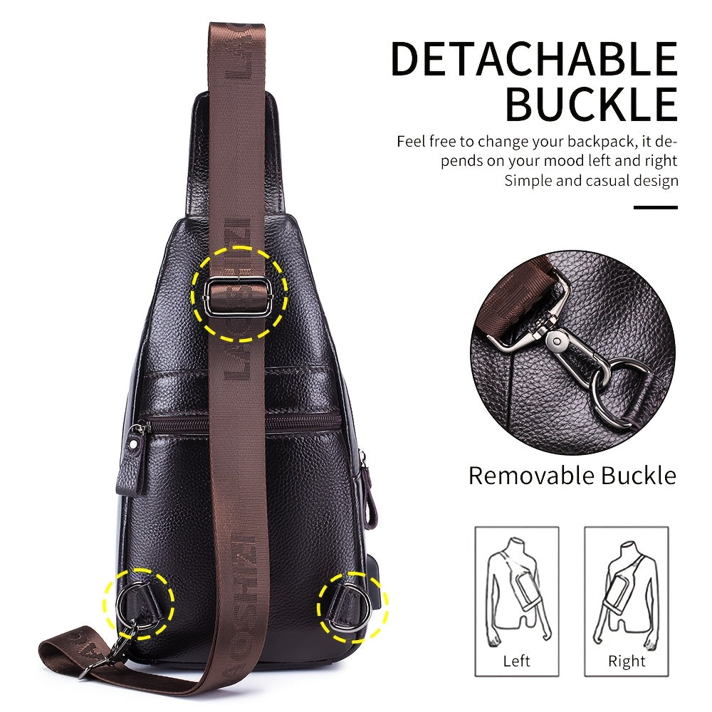 Men's Genuine Leather Crossbody Chest Bag, Top Layer Cowhide Genuine Leather Sling Bag, Large Capacity Double-Layer Chest Bag Shoulder Bag, Perfect for Valentine's Day, Teacher's Day, Back-to-School, Graduation, and Christmas