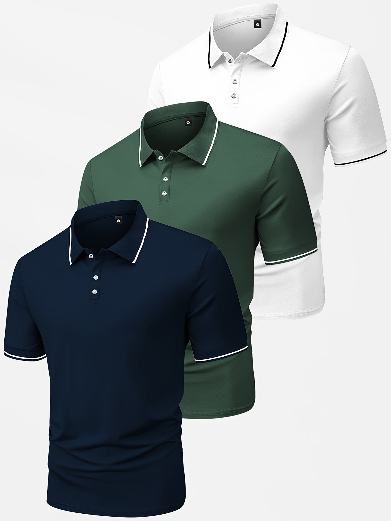 3pcs Men's Casual Fashion Shirts - Breathable Polyester, Short Sleeve, Button-Up with Classic Collar - Machine Washable, Summer Essentials in Black, White, and Beige