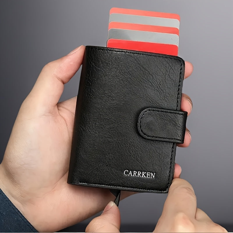 Men'S Short Wallet, Automatic Pop-Up Credit Card Holder, Short Wallet, Ideal Gift for Men, Multi-Functional Men'S Card Holder, Stylish, Trendy, Minimalist Credit Card Holder, Pop-Up Card Holder, High-Quality Faux Leather, Cap