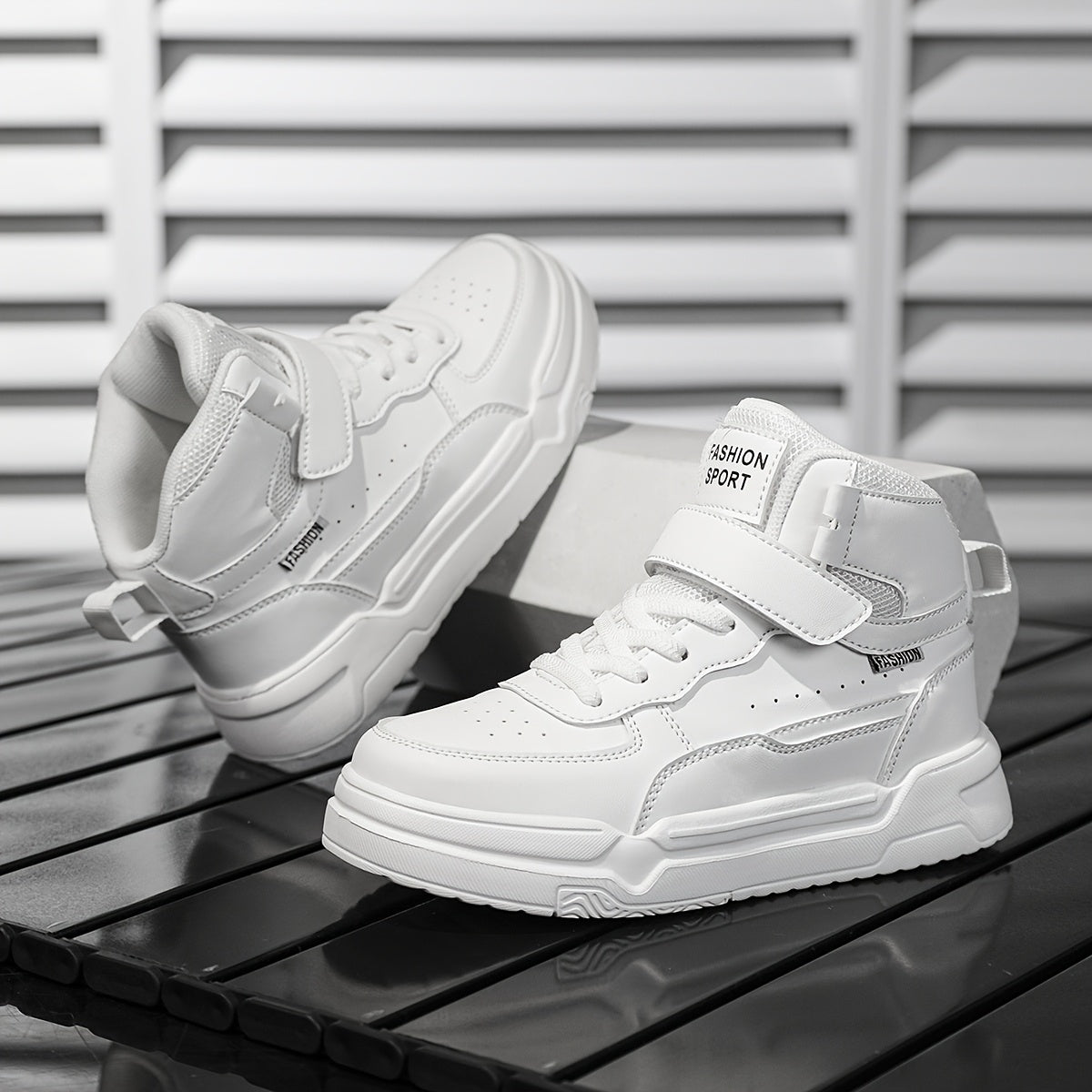 Boys & Girls Mid-Top Sneakers with Closure - Lightweight PU & EVA Cushioned Sole, All-Season Comfort for School, Play & Casual Wear - White