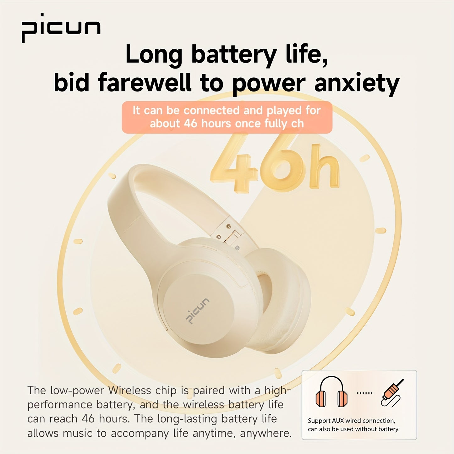 Picun B-01S Wireless Headphones, HD Stereo Sound Over Ear Headphones with Built-in Microphones, Deep Bass 46 Hours Playtime, Headset HiFi Stereo Foldable Lightweight Headset, TF/For Cellphone/PC/Home.