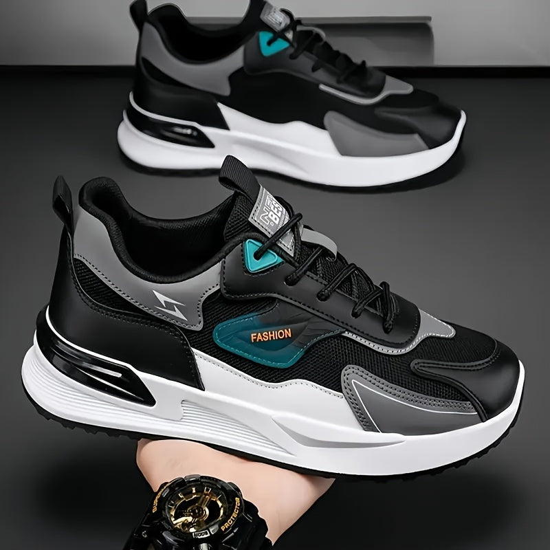 Men'S Breathable Running Sneakers with Gradient Design - Low-Top Lace-Up Casual Shoes, Durable PVC Sole, EVA Insole, Fashionable Black & White Patterns, Ideal for All Seasons Outdoor Activities