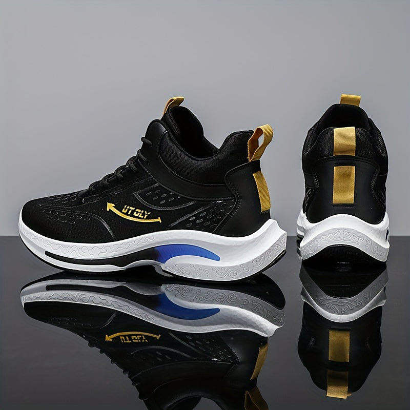 Men'S High-Top Lace-Up Athletic Sneakers - Breathable Fabric, PVC Sole, EVA Insole, Stylish Blue & White Design for Casual and Outdoor Activities, Everyday Sneakers | Sporty Casual Shoes | Durable PVC Sole