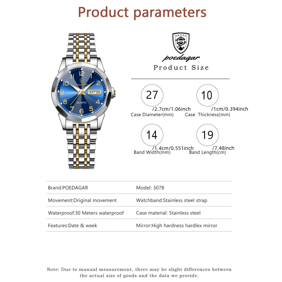 Elegant Women'S Quartz Watch with Date Display - Waterproof, Durable Zinc Alloy Case & Stainless Steel Band, Golden-Tone Dial, Ideal for Casual Attire & Gifting, Waterproof Watch | Elegant Timepiece | Quartz Movement