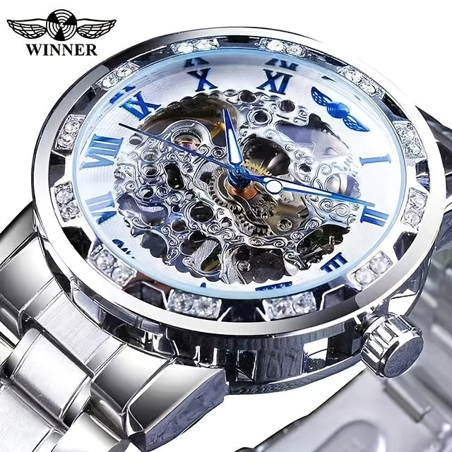Fashion Classic Roma Watch Men Luxury Golden Skeleton Mechanical Hand Watches Casual Business Wristwatches Men Blue & Golden Accents, Casual Yet Versatile, Best Seller, Ideal Gift, Mechanical Movement, Watch Accessories, With