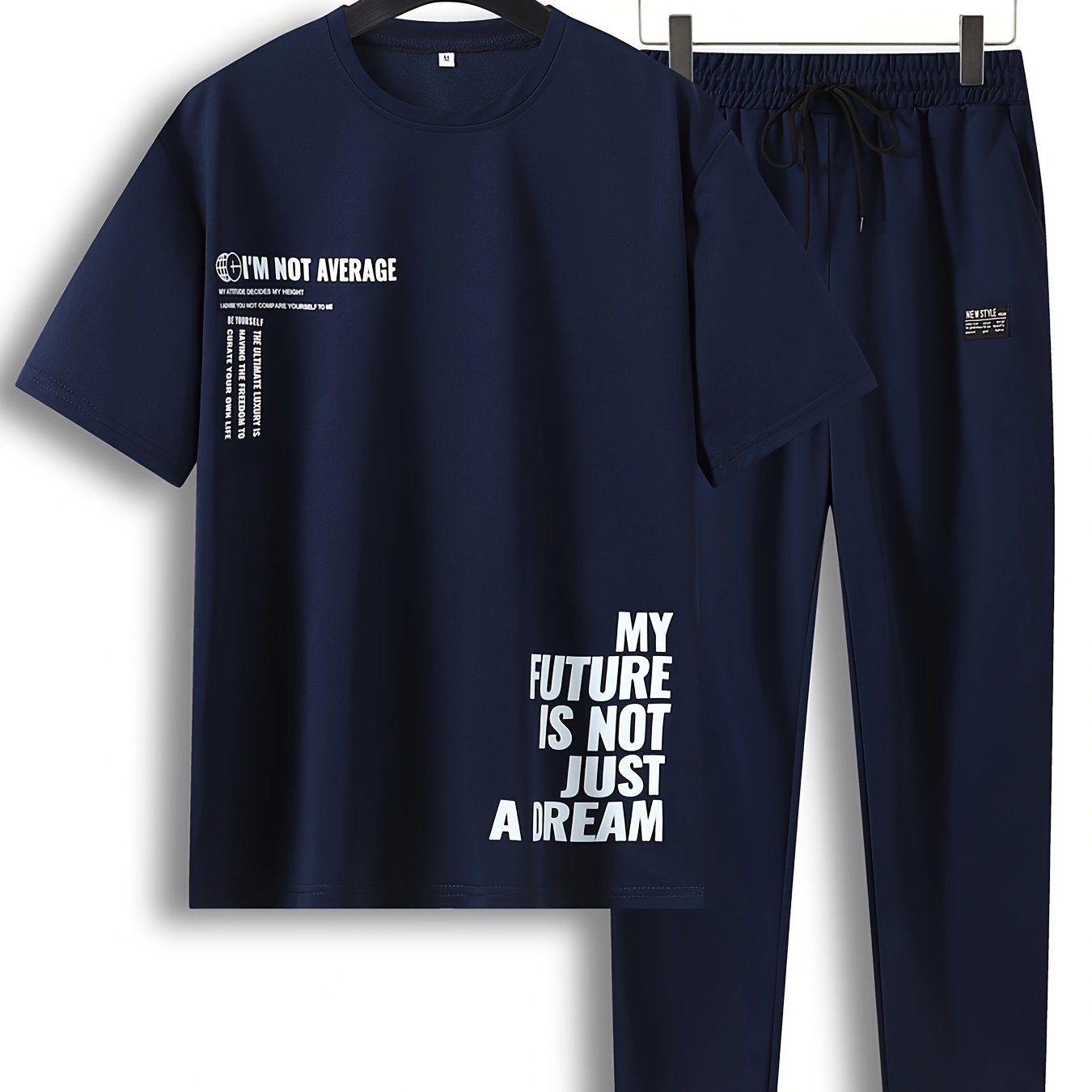 Men's 2pcs Summer MY FUTURE IS NOT JUST A DREAM Casual T-Shirt and Pants Set - Suitable for Casual Sports Outing - Starry OB