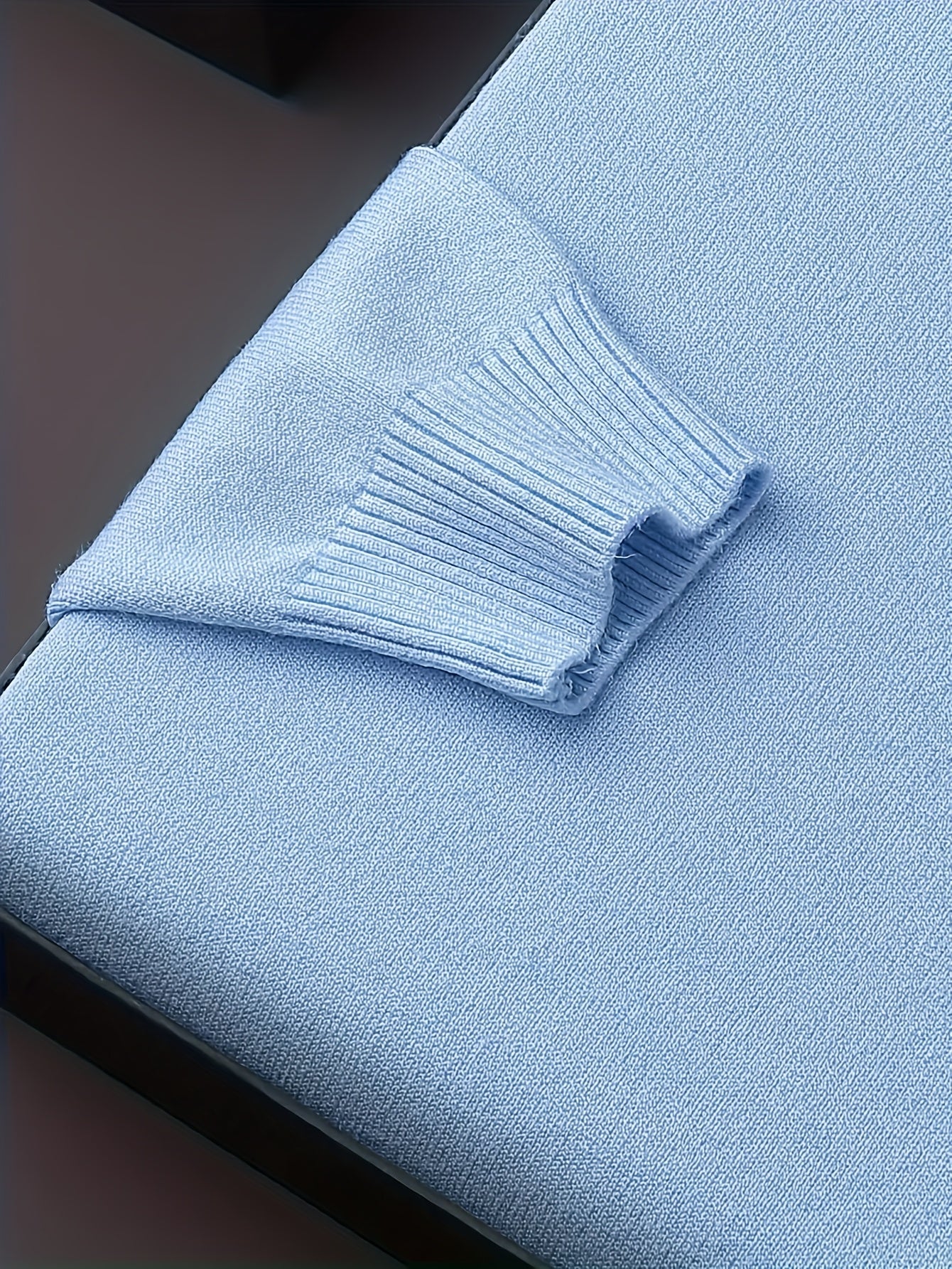 Men's Sleek Light Blue Turtleneck Sweater - Casual Knit Pullover with Ribbed Cuffs, Long Sleeves for Fall/Winter, Soft Viscose Blend