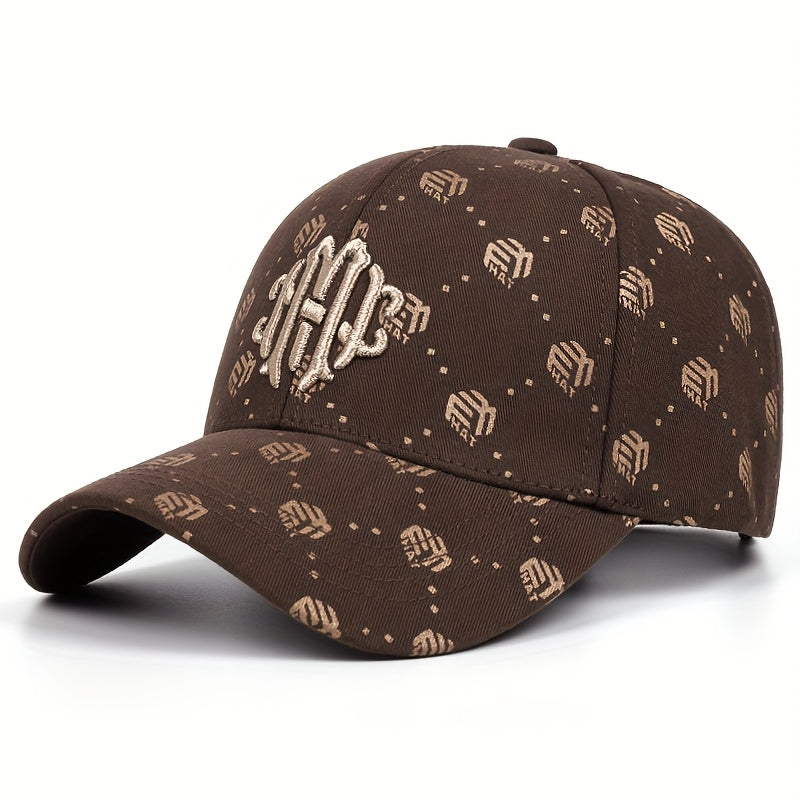 Men's Athletic Baseball Cap - Breathable Polyester, Adjustable Fit, "ATH" Logo, Beige & White with Golden Pumpkin Pattern, Dark Brown & Golden, Perfect for Outdoor Sports and Golf, Casual Wear Hat | Sporty Baseball Cap | Adju