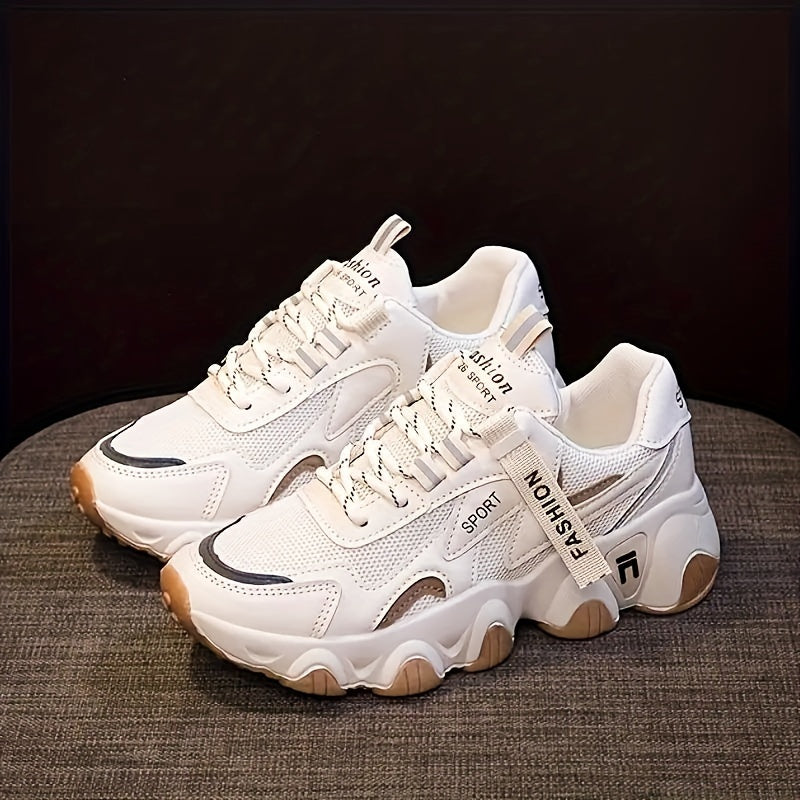 Women's Breathable Mesh Sneakers - Casual Lace-Up, Low Top Sneakers with Faux Cover & PU Sole for Summer