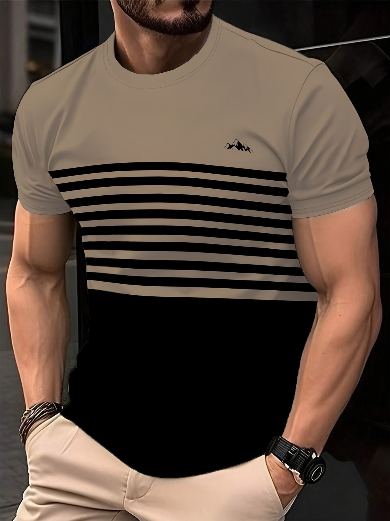 Stylish Men'S Top, a Short-Sleeve T-Shirt with Vibrant 3D Print Striped Patchwork And a Round Neck, Perfect for Summer Street Fashion And Casual Sports.