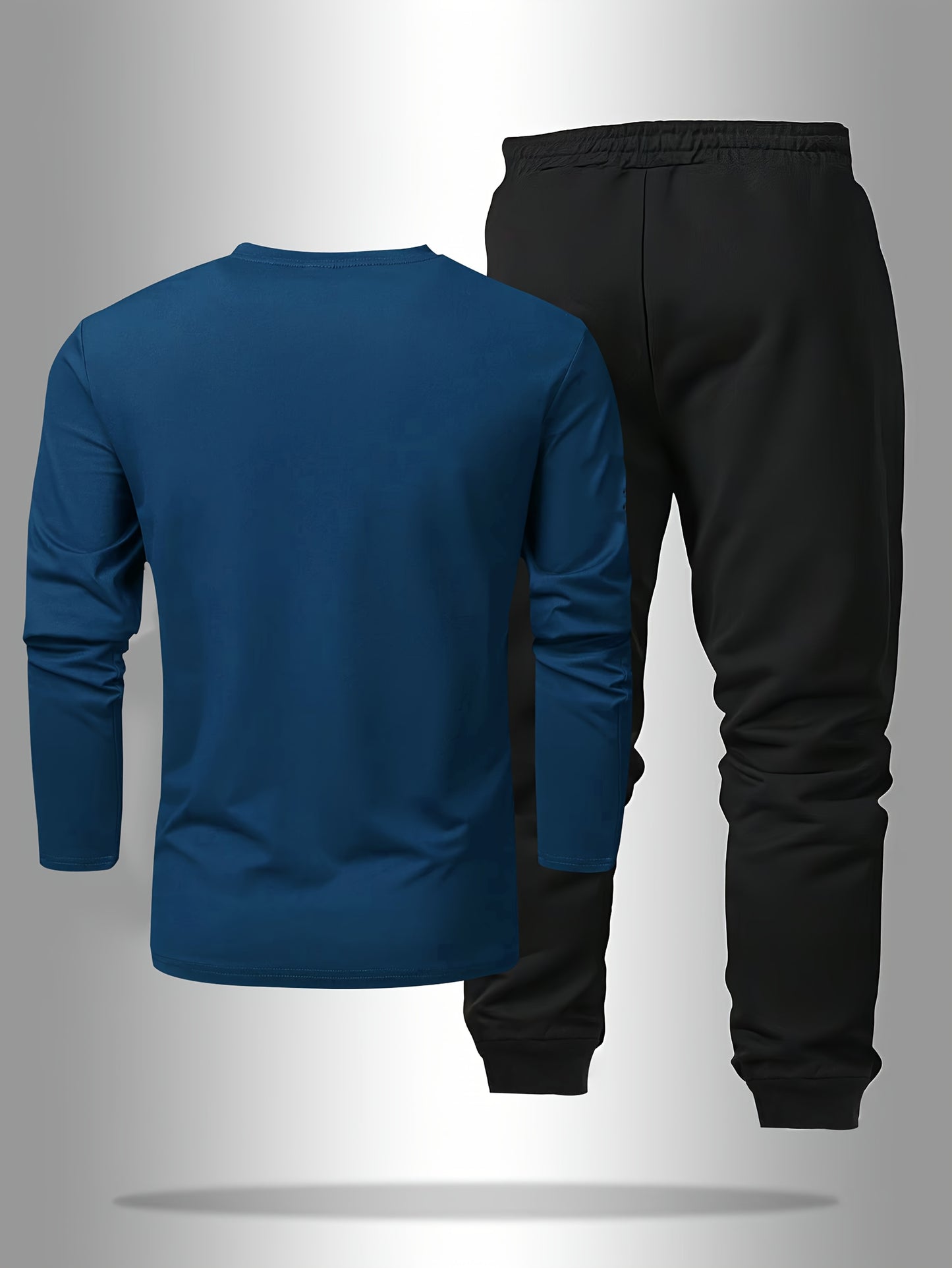 Men's Long Sleeve T-shirt and Pants Set, Spring/Autumn 2pcs set with Paris letter print round neck long sleeve T-shirt + drawstring outdoor casual sports pants set of 2
