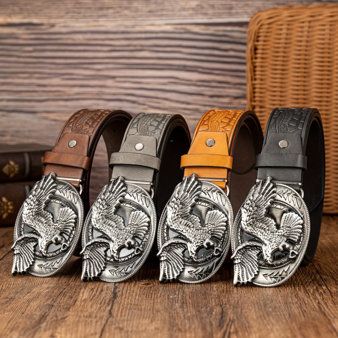 Oval Eagle Large Buckle Belt, Embossed PU Leather Belt, Men's Belt, Ideal choice for Gifts
