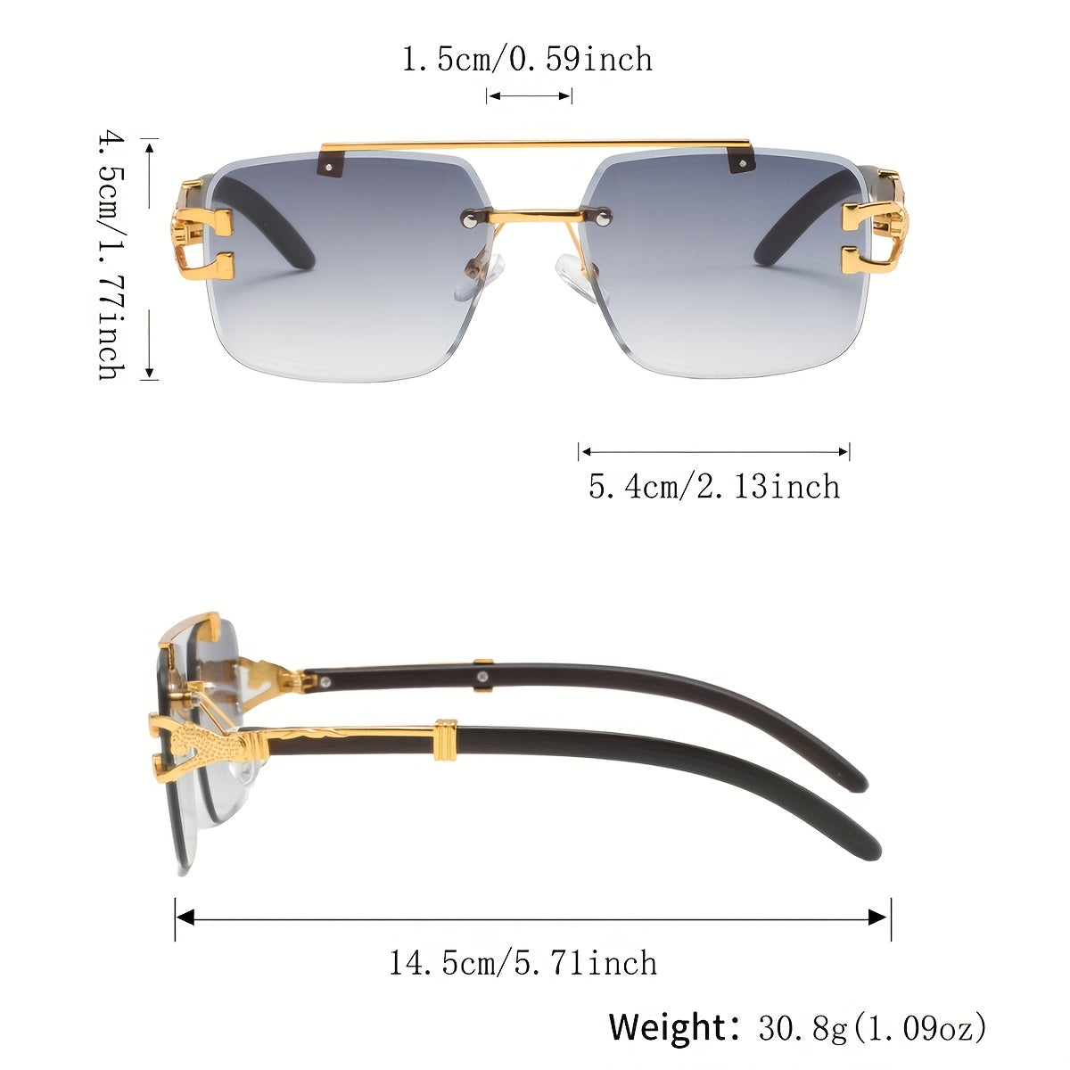 One Pair of Men's Metal Square Frameless Double Bar Vintage High-Quality Exquisite Lightweight Fashion Glasses Suitable for Daily Wear