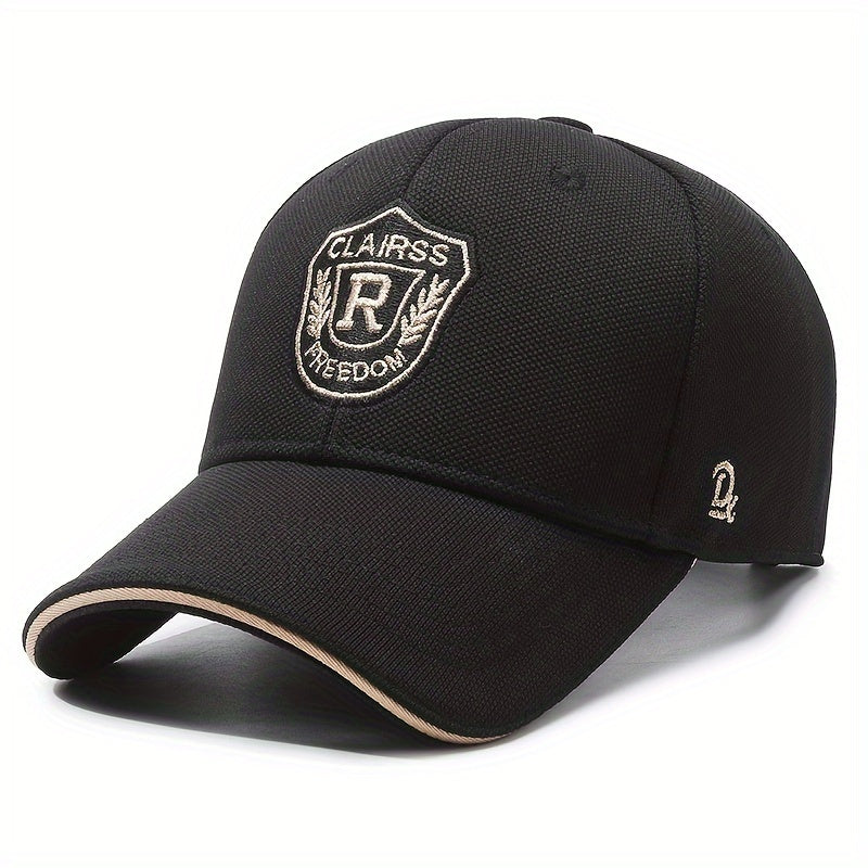 Unisex Baseball Cap with R Letter, Versatile Design, Wide-Brimmed Sun Hat with Badge for Large Head Sizes.